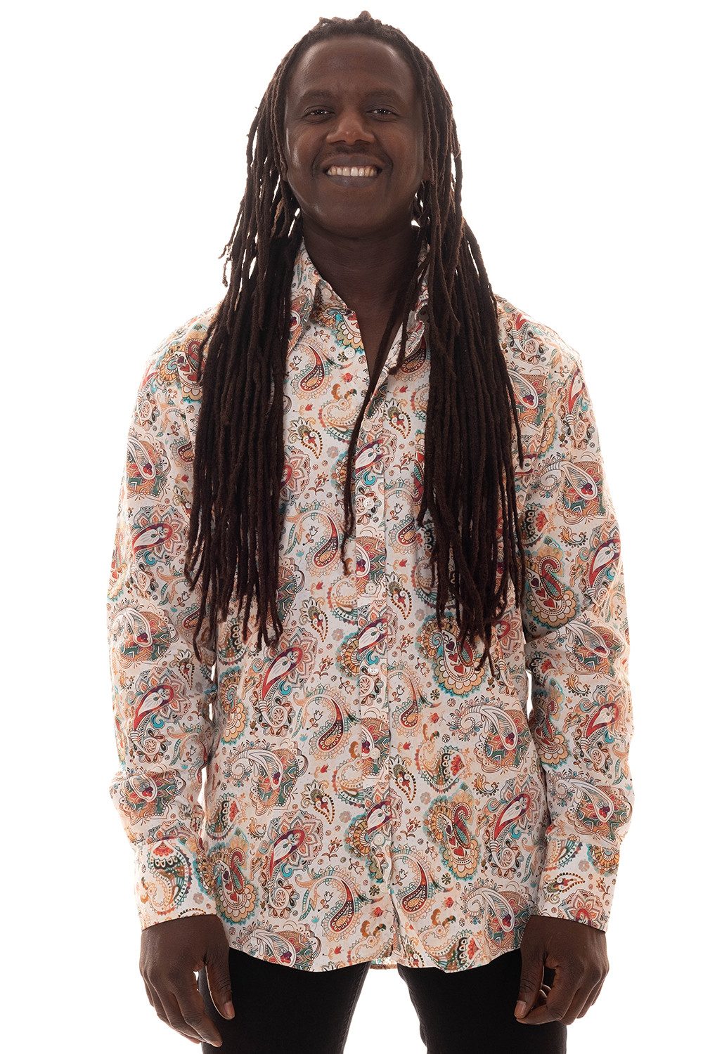 Langarmhemd Herren Paisley weiss