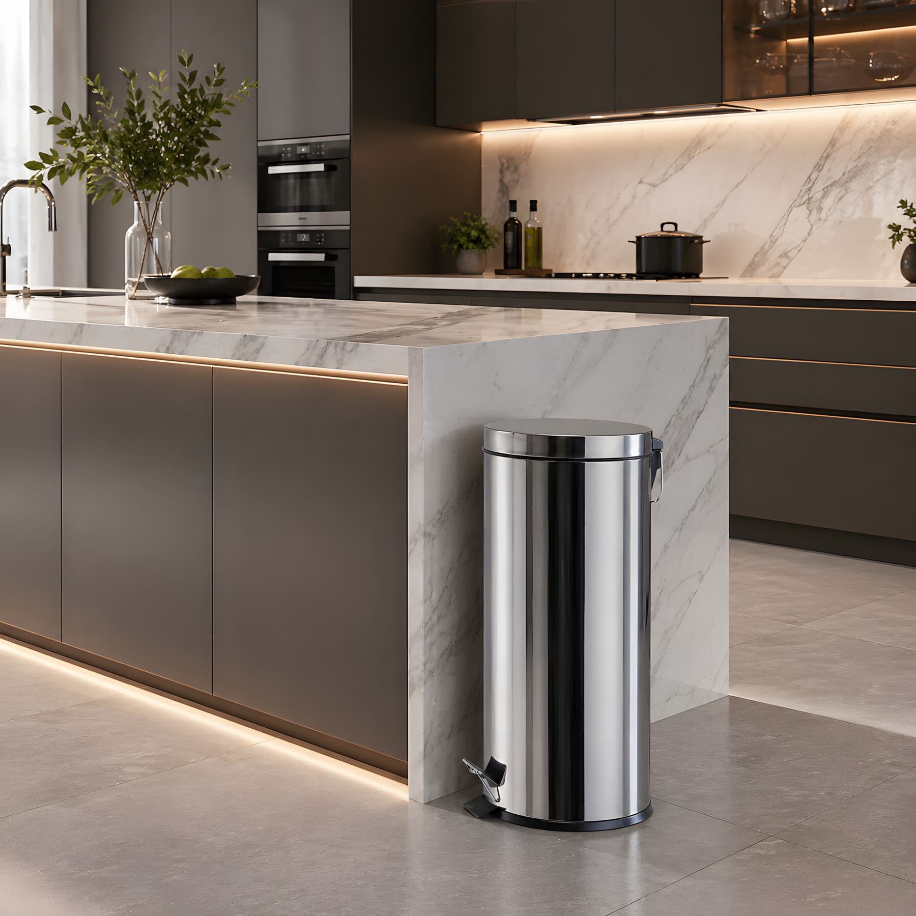 Dekoleidenschaft Mülleimer Edelstahl silber, 30L Treteimer Ø 29x66 cm, Abfalleimer mit Inneneimer, Deckel und Fußpedal für Küche, Bad oder Büro