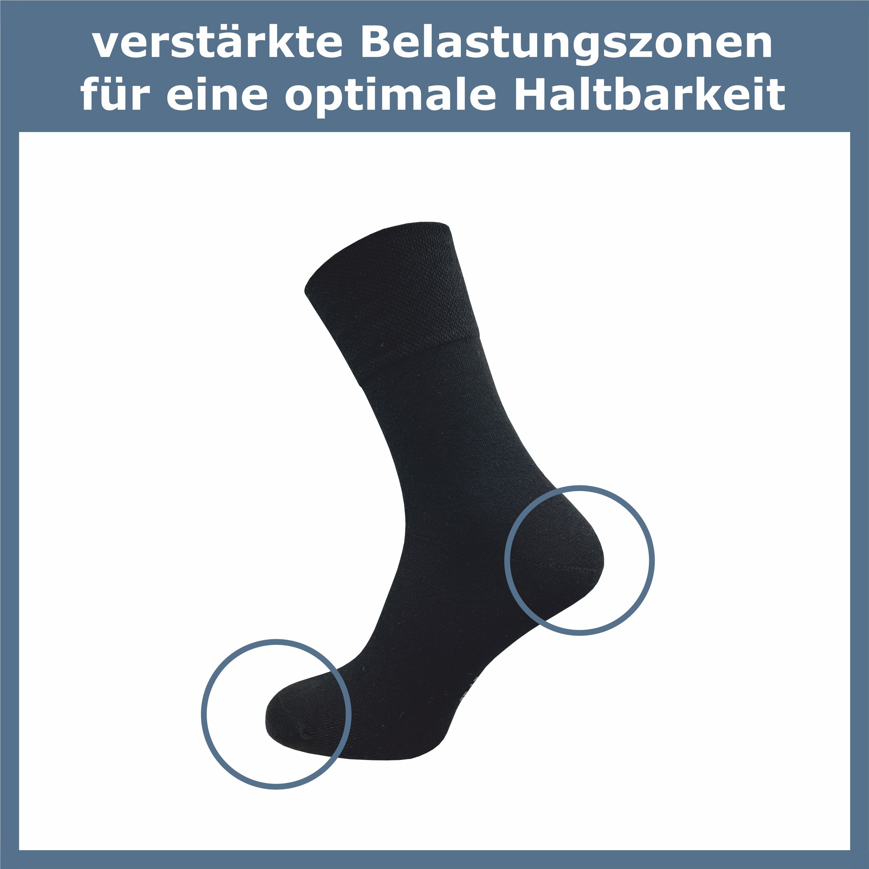 GAWILO Diabetikersocken für Damen, extra ohne - schwarz, in weitere breiter Piquet-Strick & ohne & am drückende Business Socke (6 Naht Gummidruck grau Komfortbund; Paar)