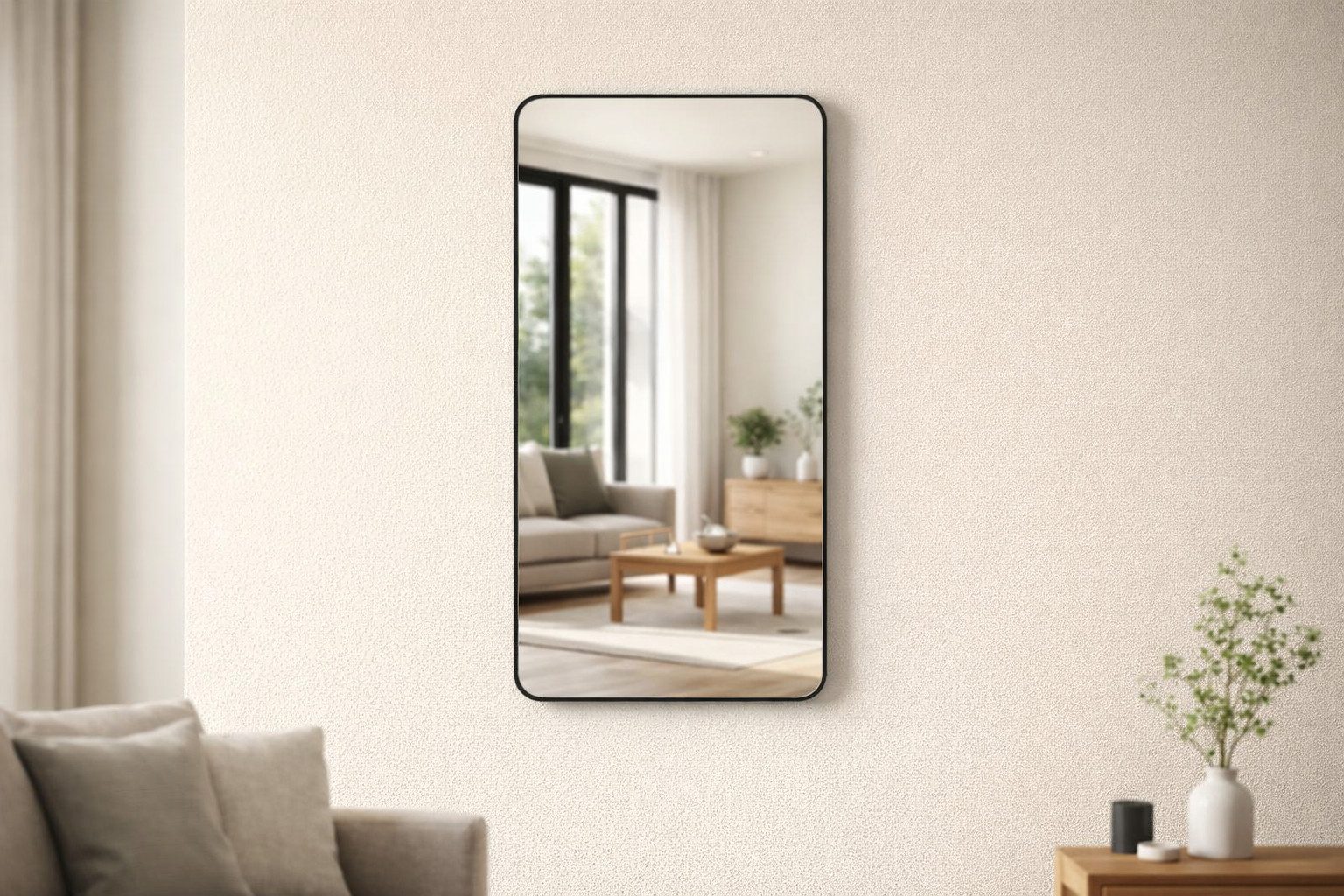 BOURGH Wandspiegel ASTON eleganter Dekospiegel 90x50cm mit dünnem Alurahmen, dünner Rahmen