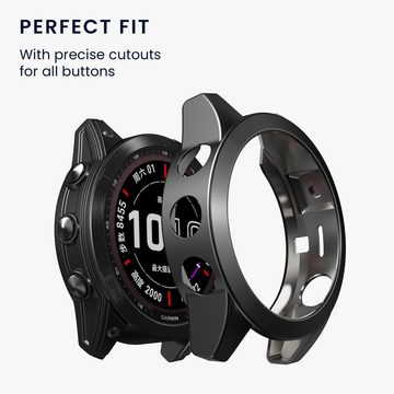 kwmobile Smartwatch-Hülle Schutzhülle für Garmin Fenix 7X, Fitness Tracker Silikon Hülle - Gehäuse Abdeckung Cover Schwarz Silber
