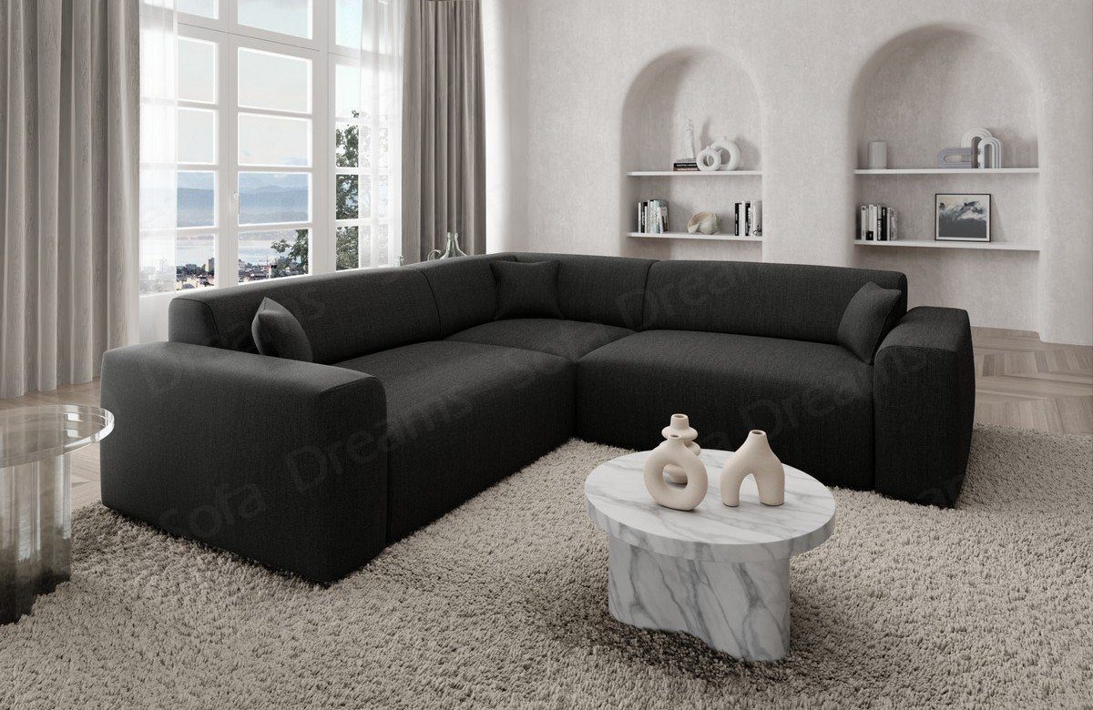 Sofa Dreams Ecksofa Strukturstoff schwarz99 Loungesofa Design Form L Stoff Stoffsofa, Mallorca Sofa