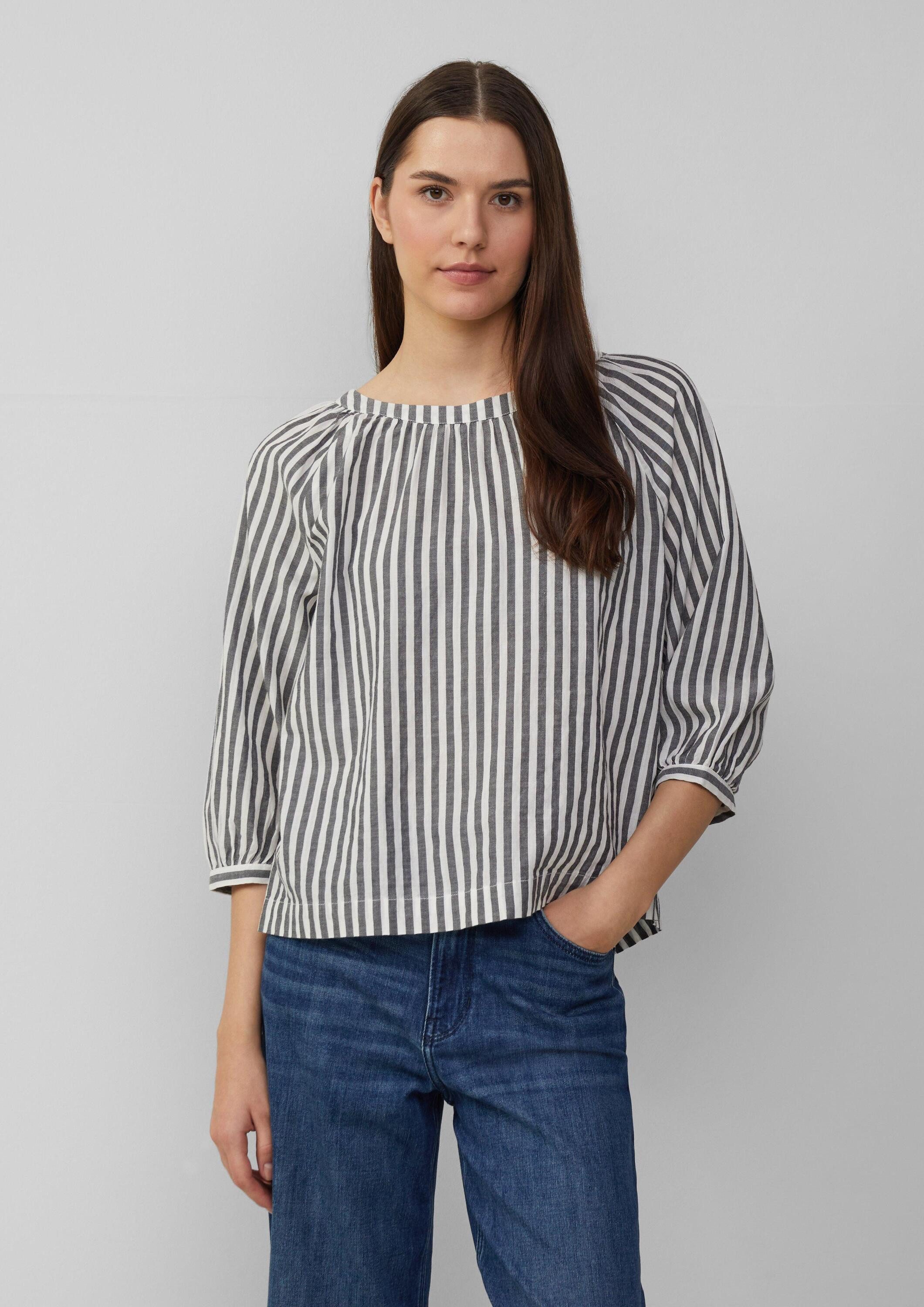 s.Oliver Kurzarmbluse Bluse Streifenbluse mit Raffung und Schleife (1-tlg)