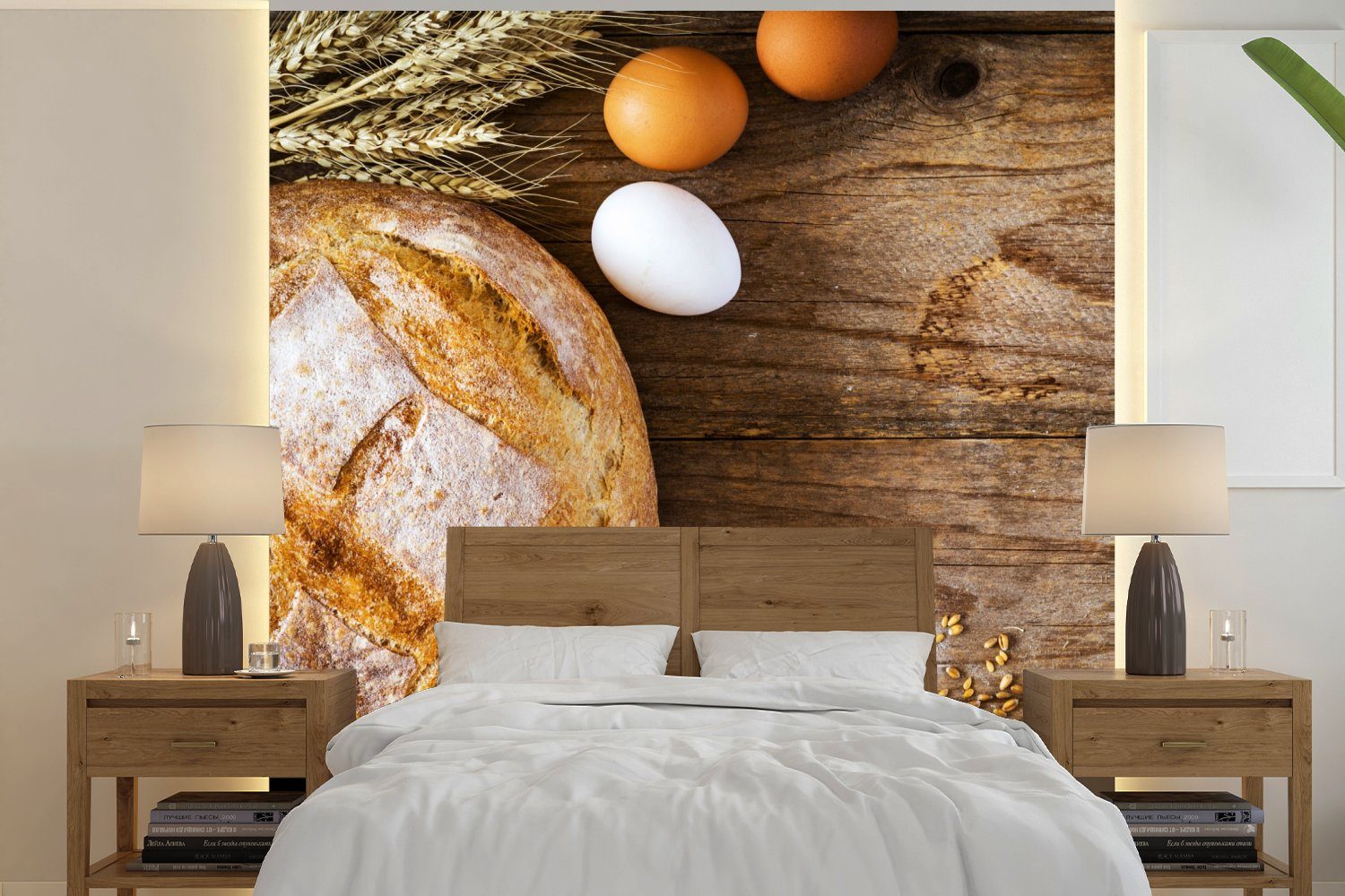 MuchoWow Fototapete Brot - Eier - Küche, Matt, bedruckt, (5 St), Vinyl Tapete für Wohnzimmer oder Schlafzimmer, Wandtapete