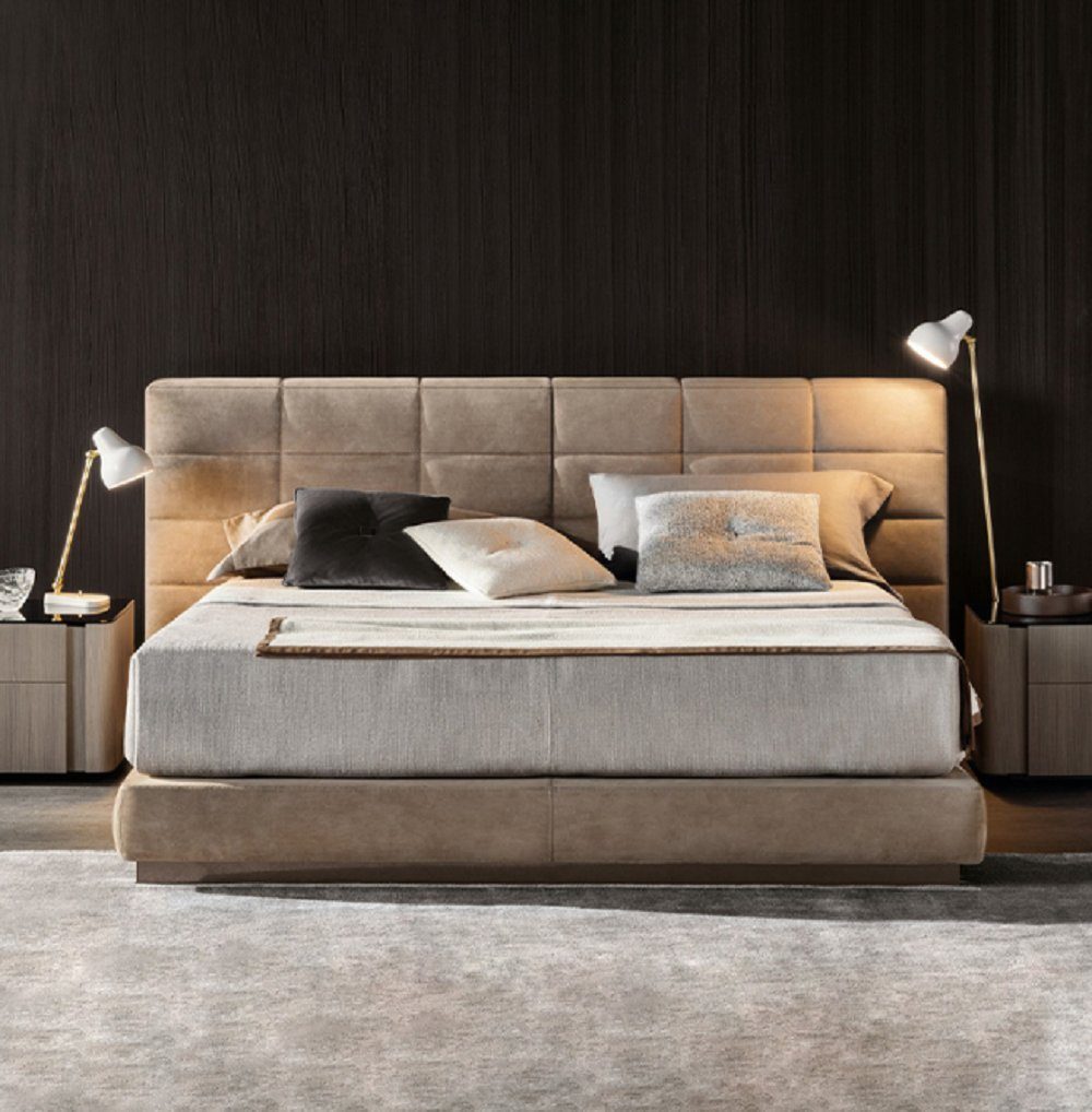 JVmoebel Bett Beiges Doppelbett Schlafzimmer Möbel Moderne Betten Luxus Holzgestell (1-tlg., 1x Bett), Made in Europa