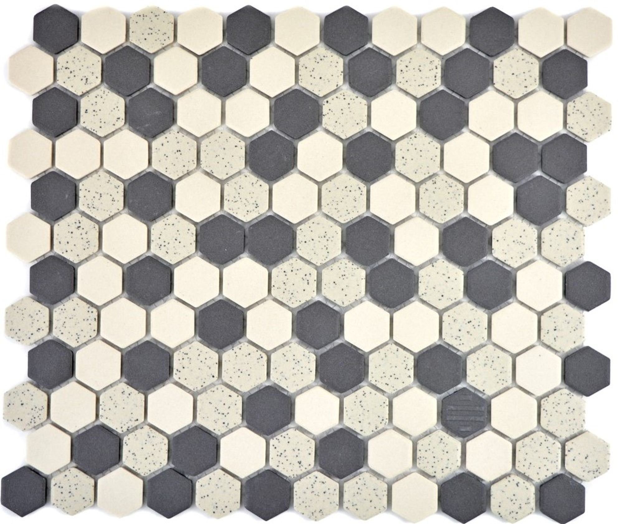 Mosani Bodenfliese Hexagonale Mosaik Fliese Keramik mini beige schwarz rutschsicher