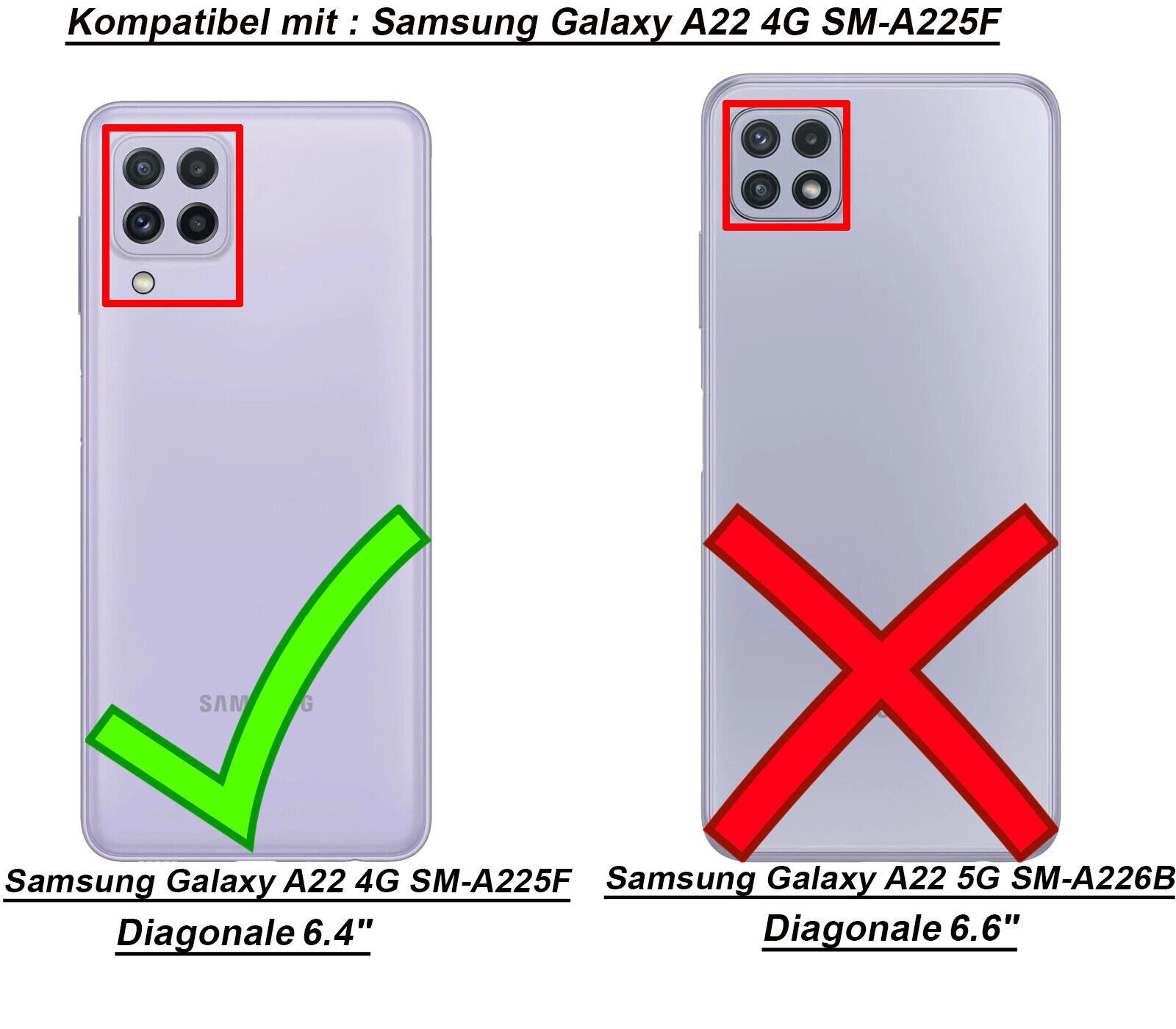 betterfon Handyhülle Handytasche für Samsung Galaxy A22 4G Klapphülle, Bookstyle-Hülle: Magnetverschluss 3 Kartenfächer & Standfunktion