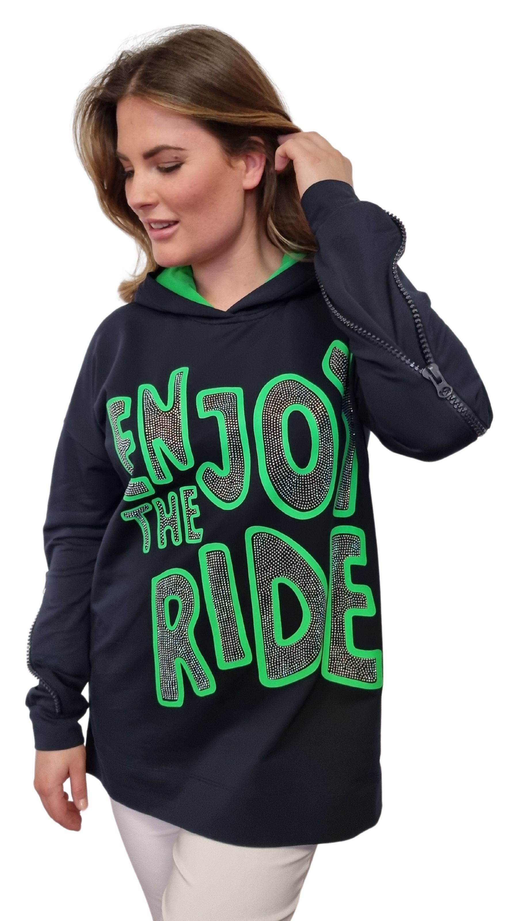 Sweatshirt G28-1104, "Enjoy the ride" mit Strassbesatz und Kapuze
