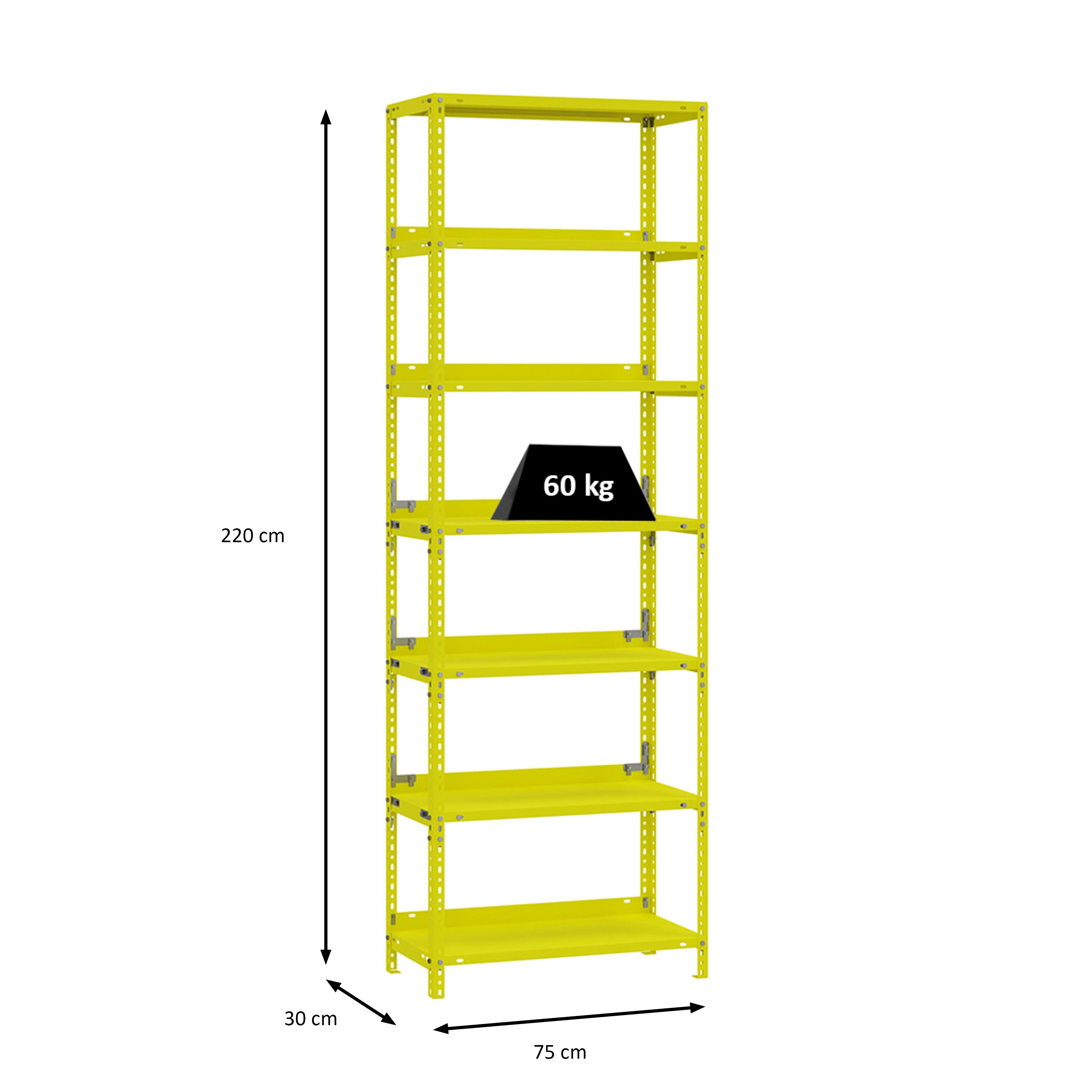 PROREGAL® Schwerlastregal Wohnregal Metallregal MAGNUS 220x75x30cm mit 7 Stahlplatten-Ebenen, Desgin Made in Germany Pulverbeschichtet 60kg/Ebene 420kg Gesamtla – Bild 3 von 5