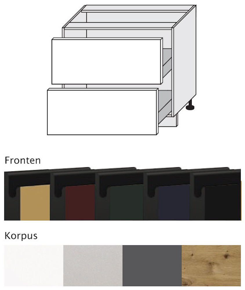 Velden Unterschrank 2 matt wählbar Schubladen rubinrot Korpusfarbe Feldmann-Wohnen super (Teilauszug) 90cm Front-& grifflos