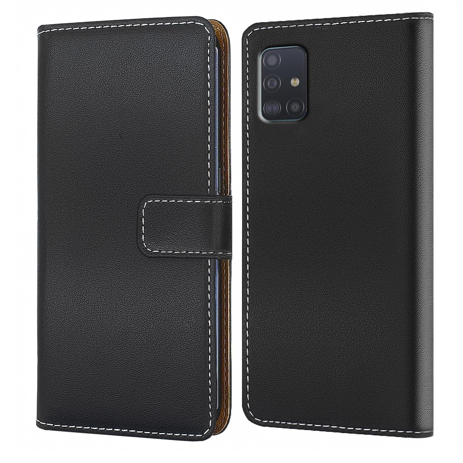 Numerva Handyhülle Bookstyle Etui Handytasche für Samsung Galaxy A71, Schutzhülle Klapphülle Flip Cover Schwarz