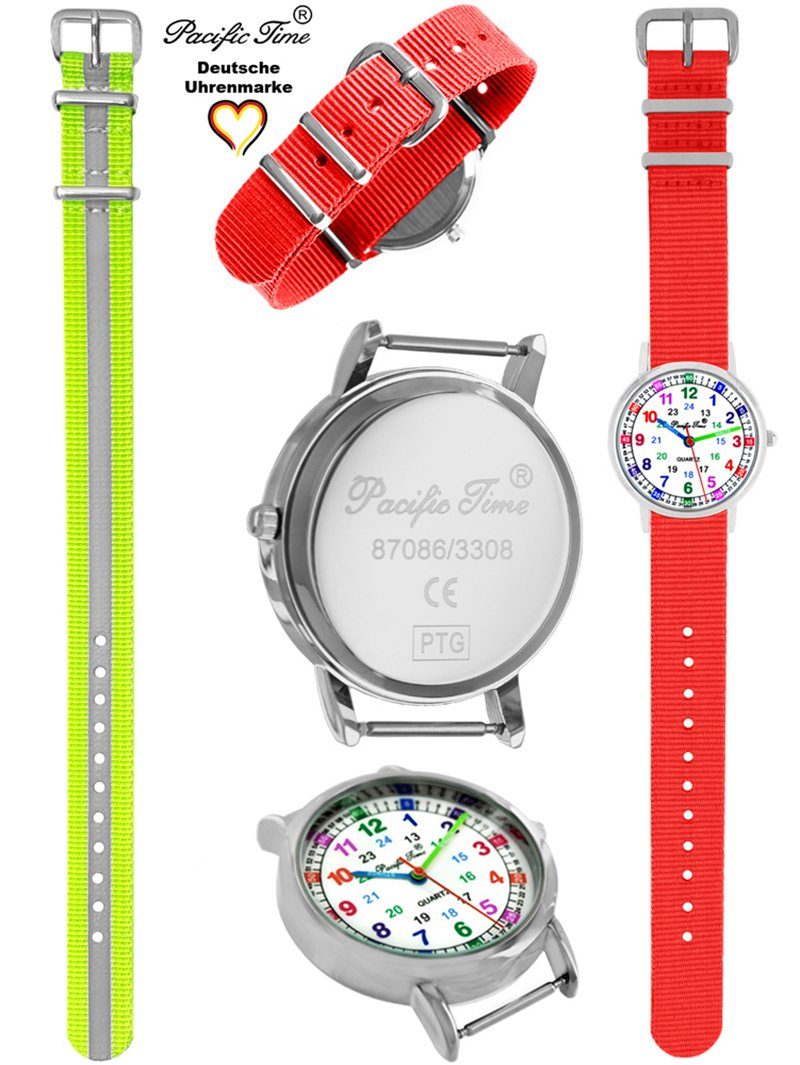 Pacific Time Kinder gelb Lernuhr Design und Set Quarzuhr Gratis Mix - Wechselarmband, rot und Versand Armbanduhr Match Reflektor