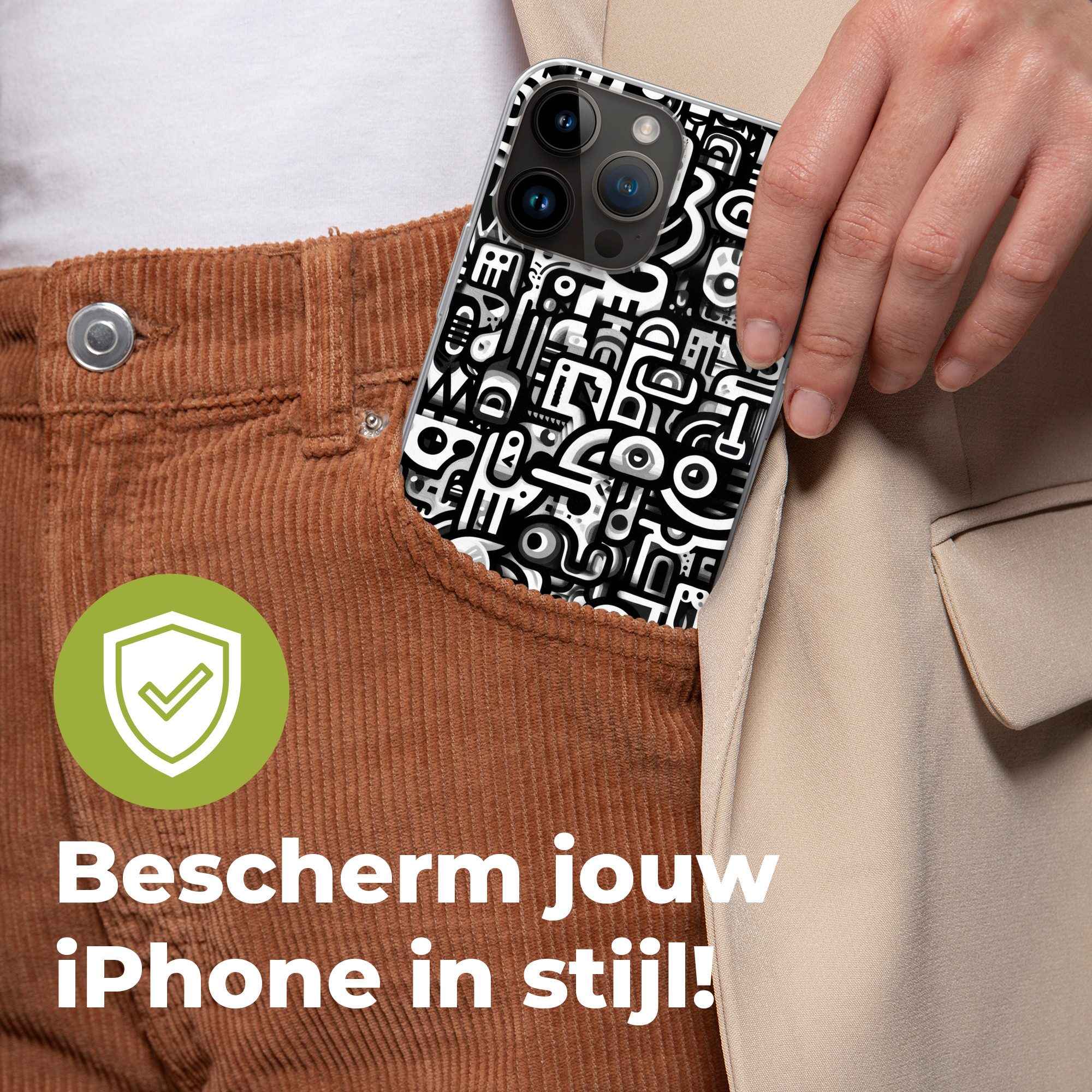 MuchoWow Handyhülle für Apple iPhone 14 Pro Max Symbole - Abstrakt - Grafik - Schwarz, Smartphone-Bumper, Print, Handy Schutzhülle Dünn