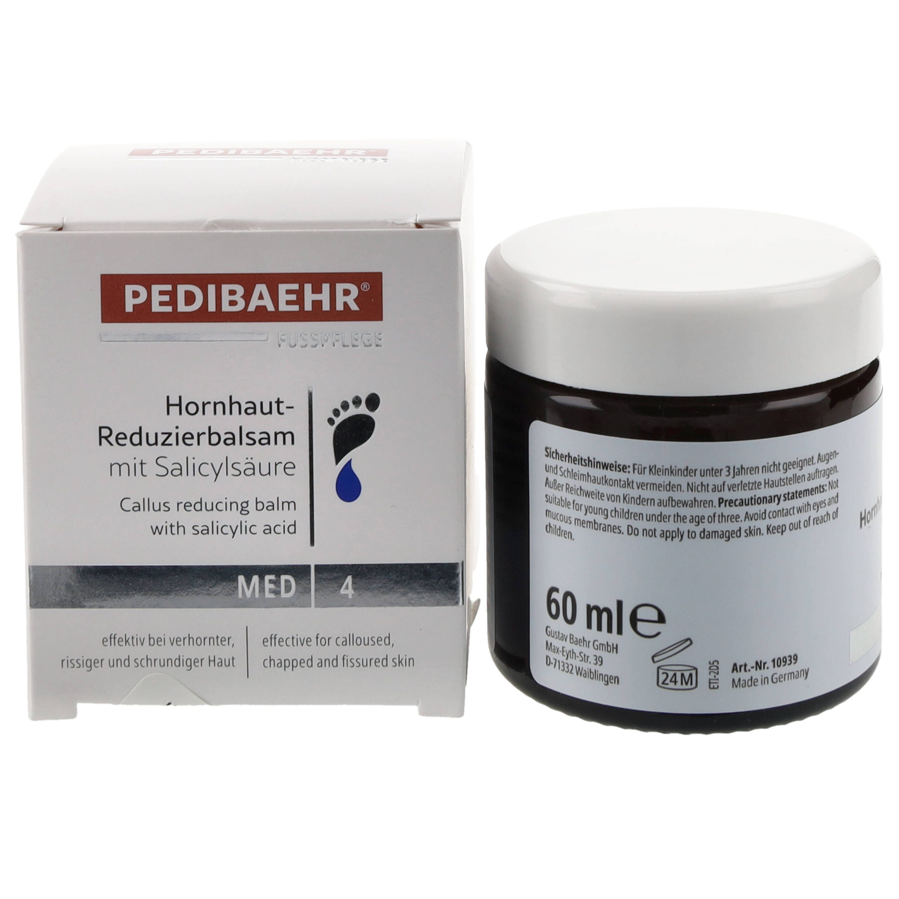 Pedibaehr Anti-Hornhautcreme Pedibaehr MED Hornhaut-Reduzierbalsam mit Salicylsäure 60ml reduziert Hornhaut spürbar, 1-tlg., auch für Hände, Ellenbogen & Knie geeignet