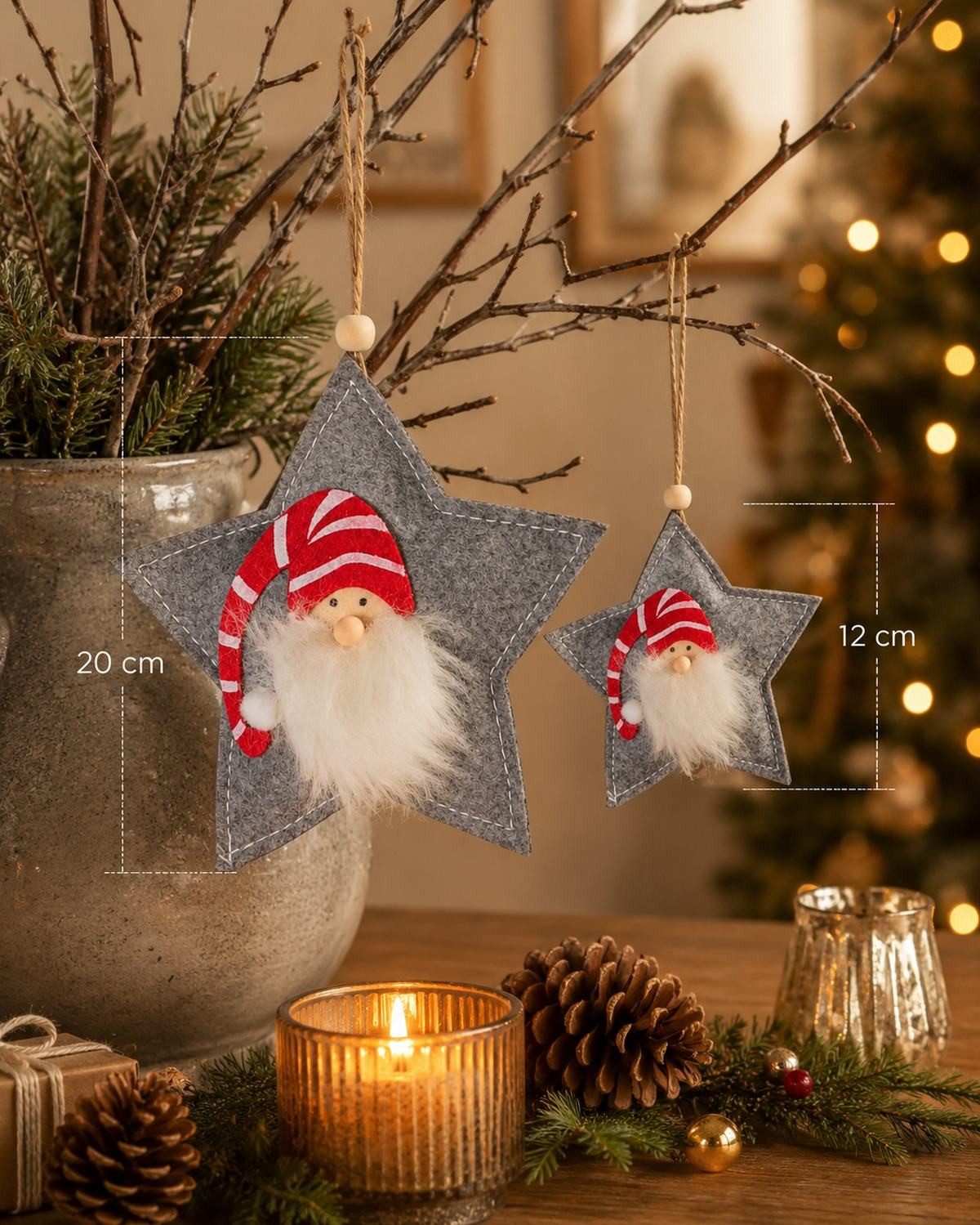 RIFFELMACHER & WEINBERGER Weihnachtsbaumkugel Deko-Anhänger Stern mit Wichtel, Grau 12 cm