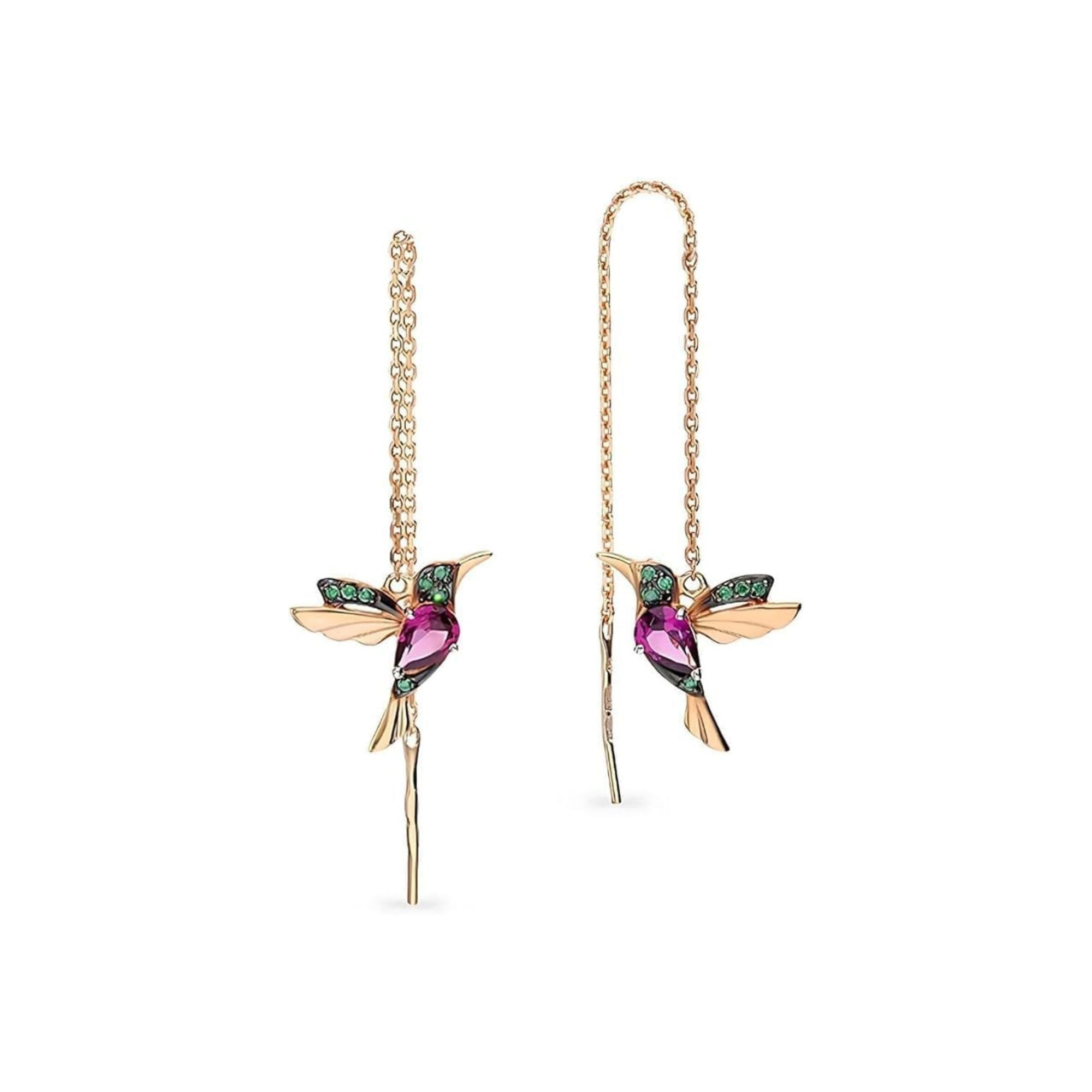 Einzelstück Paar Ohrhänger Kolibri Ohrhänger 925 Sterling Silber