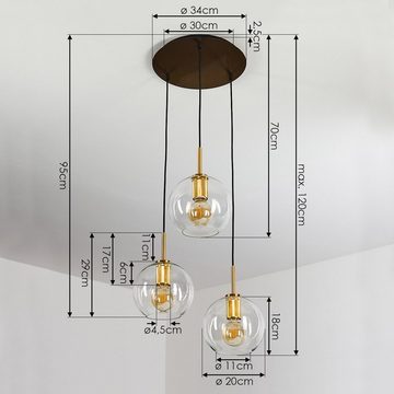 hofstein Pendelleuchte »Radda« Retro Pendellampe aus Metall, Gold, klaren Glasschirmen Rund, ohne Leuchtmittel, Deckenlampe, Höhe 120cm (verstellbar), 3xE27