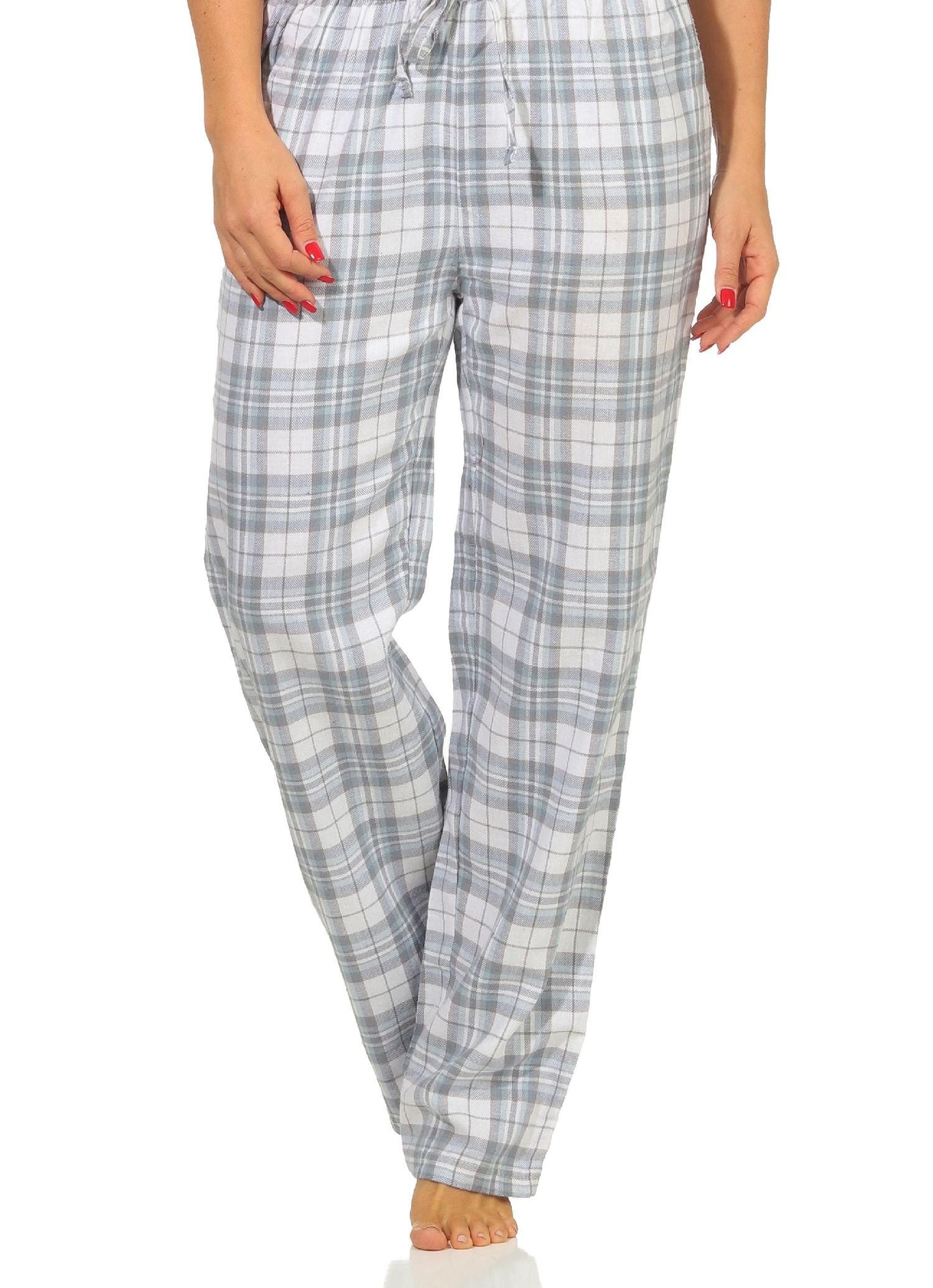 Normann Pyjama Dame Flanell Schlafanzug Hose kariert aus Baumwolle ideal zum relaxen