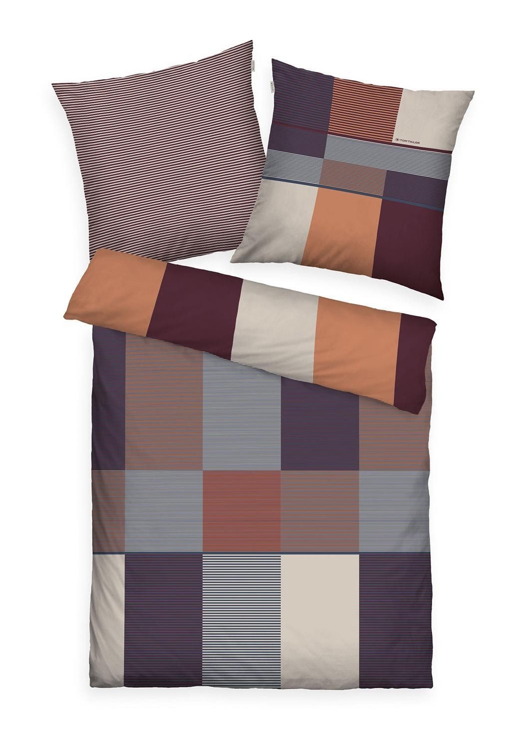 TOM TAILOR Bettwäsche Satin-Wende-Bettwäsche KARO, Koralle, 135x200 cm, Baumwolle, 2 teilig, mit Reißverschluss