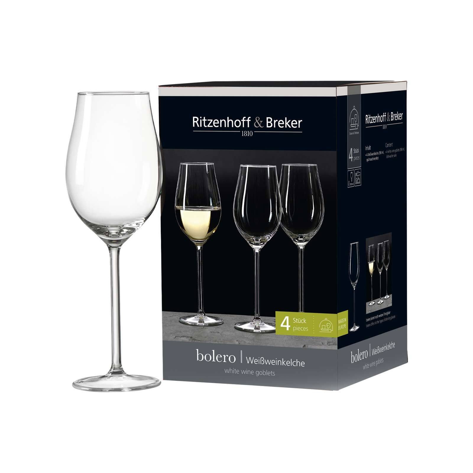 Ritzenhoff & Breker Weißweinglas Bolero Weißweingläser 390 ml 4er Set, 4-tlg., Glas