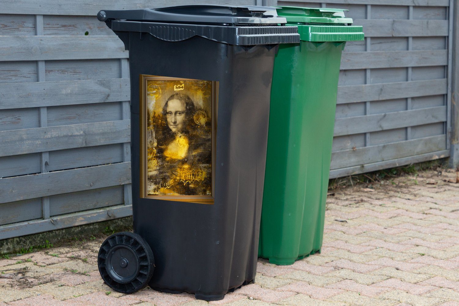 Da Wandsticker Mona Vinci Lisa - Mülleimer-aufkleber, (1 Container, - - Sticker, Liste Gold Abfalbehälter Mülltonne, St), MuchoWow