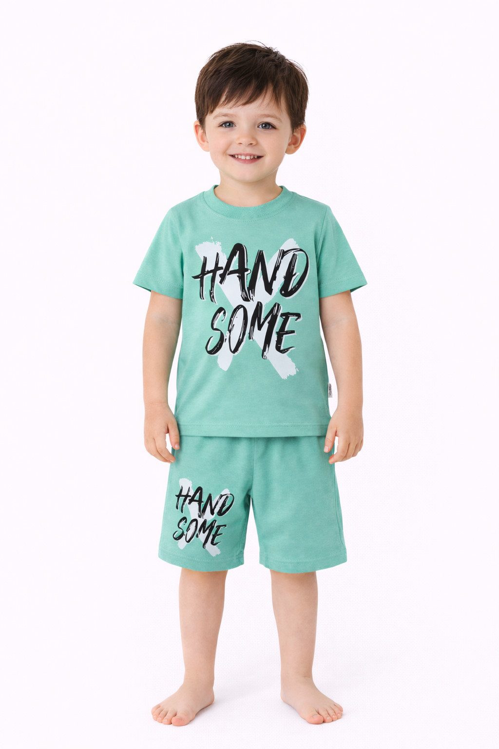 T-Shirt & Shorts Jungen Outfit, 2er Set, Shirt & Shorts, 100 % Baumwolle, Mintgrün