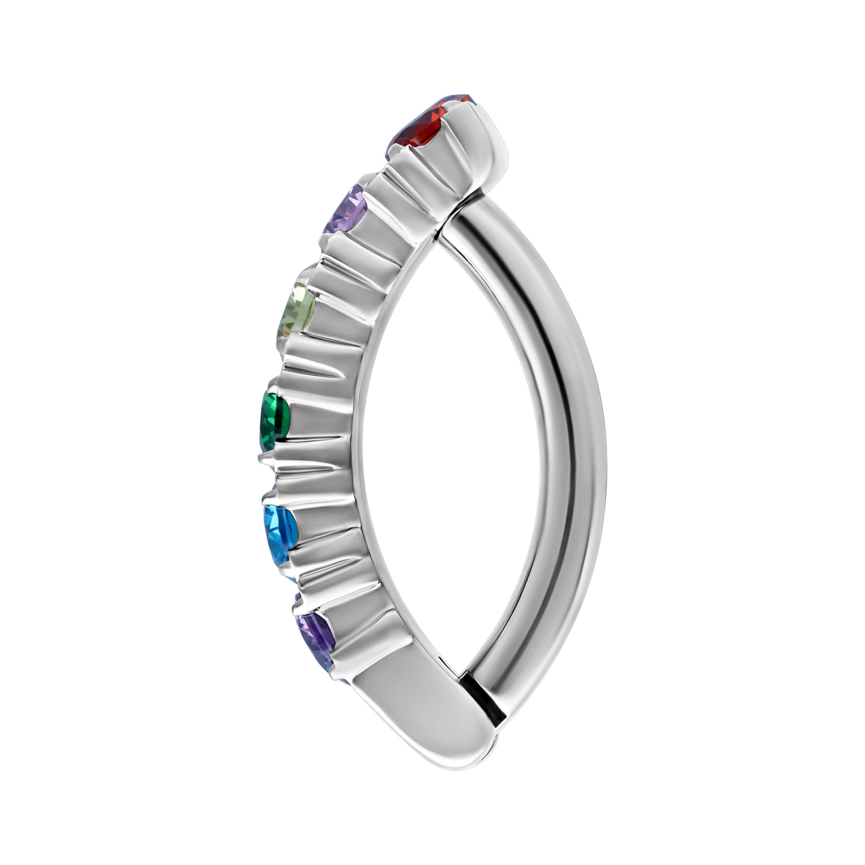 Wildcat Nasenpiercing Rainbow Crystal Belly Arch Clicker für Bauchnabel, 1 Stück, Titan Grad 23 - wasserfest, hautverträglich, Silber-Regenbogen