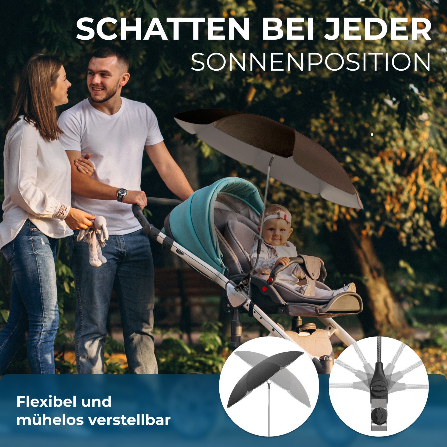 Styngard Kinderwagenschirm Sonnenschirm Kinderwagen UV Schutz 50+ / 70 cm Durchmesser – Bild 4 von 5