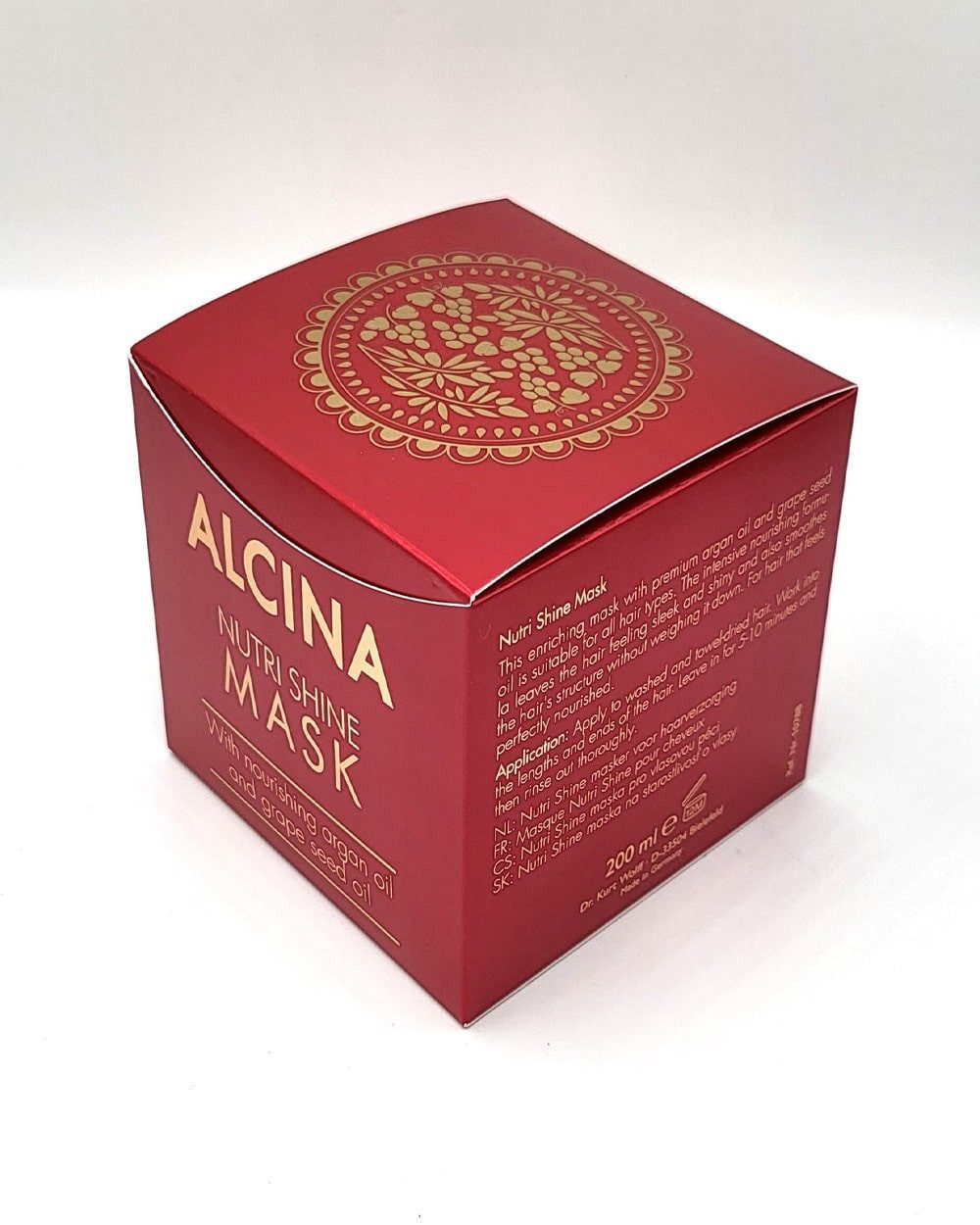 ALCINA Haarmaske ALCINA Nutri Shine Maske für geschmeidig glänzendes Haar (200 ml), Packung, Luxuriöse Haarmaske mit Arganöl für seidig glänzendes Haar.