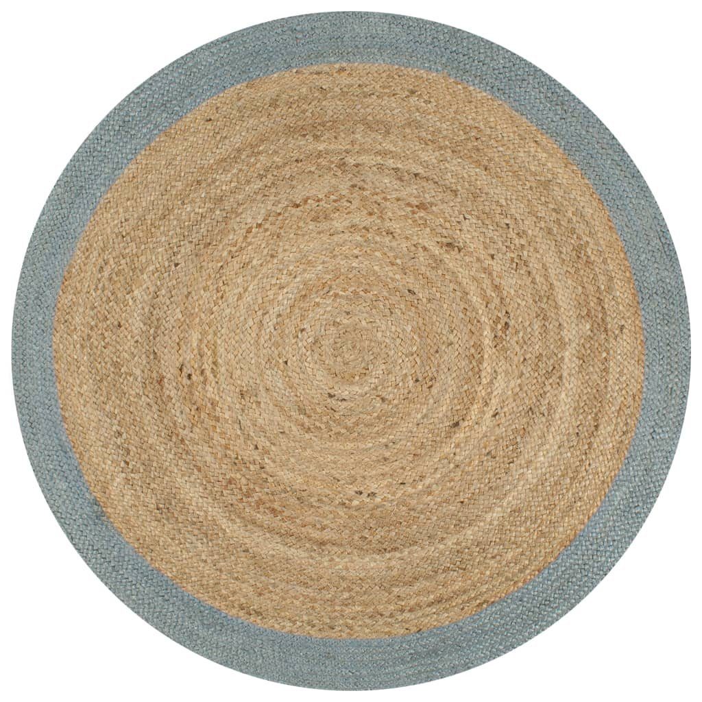 Teppich Teppich Handgefertigt Jute mit Olivgrünem Rand 90 cm, vidaXL, Runde