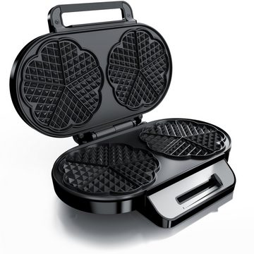 Arendo Waffeleisen, 1200 W, Waffelautomat – 2 Waffeln à 14 cm- Antihaftbeschichtung – Herzwaffeln