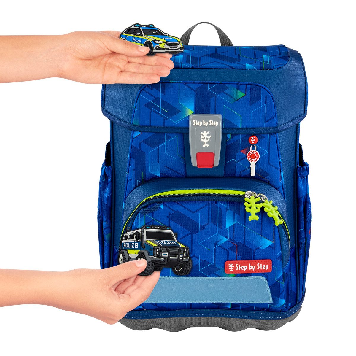 Step by Step Schulranzen MAGIC MAGS, Police Truck Charly 3-teilig (3-teilig), Motivanhänger, Glücksbringer