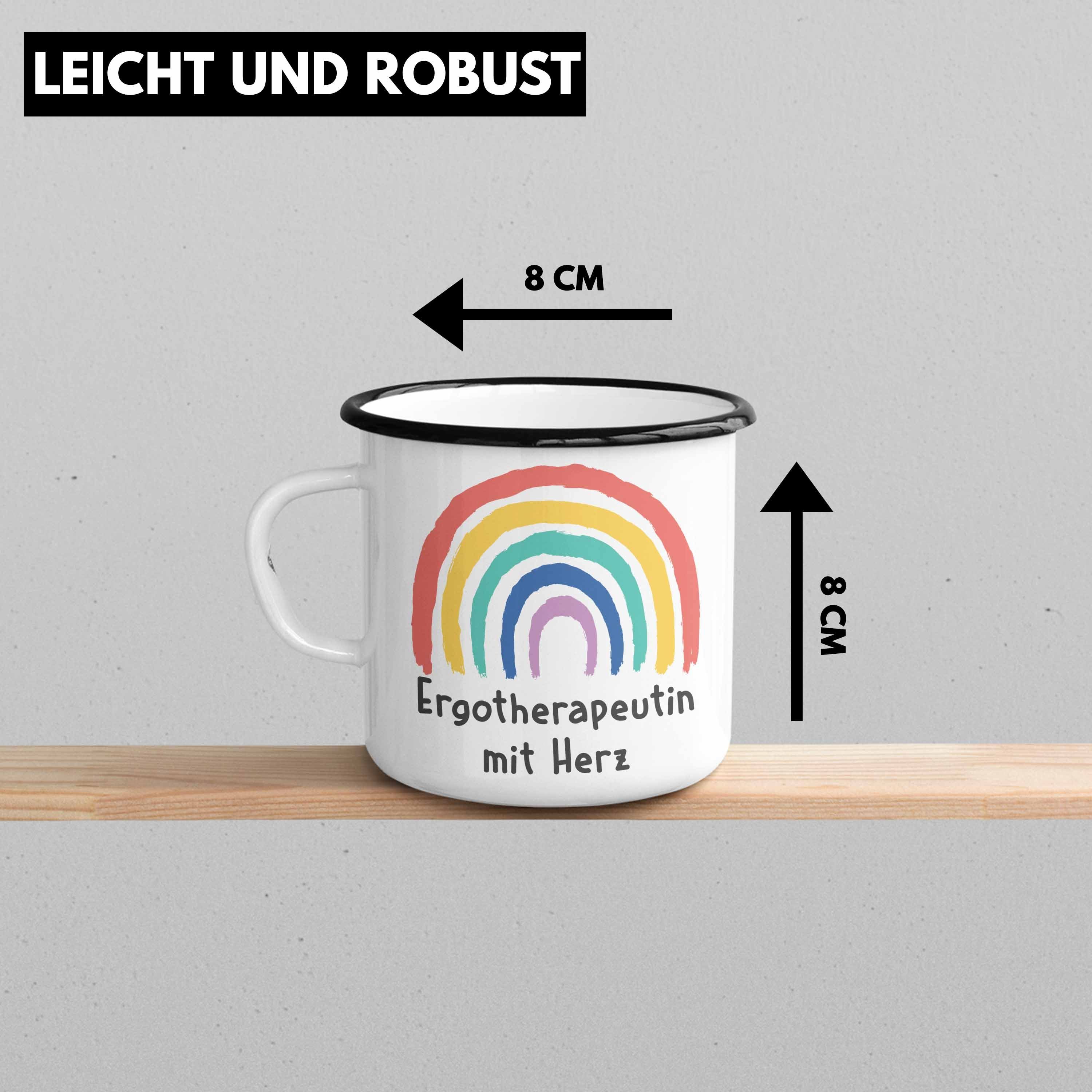 Spruch KaffeeEmaille Schwarz Ergotherapeutin Emaille Herz mit Zubehör Geschenk Thermotasse Trendation Tasse - Tasse Trendation Dankeschön mit