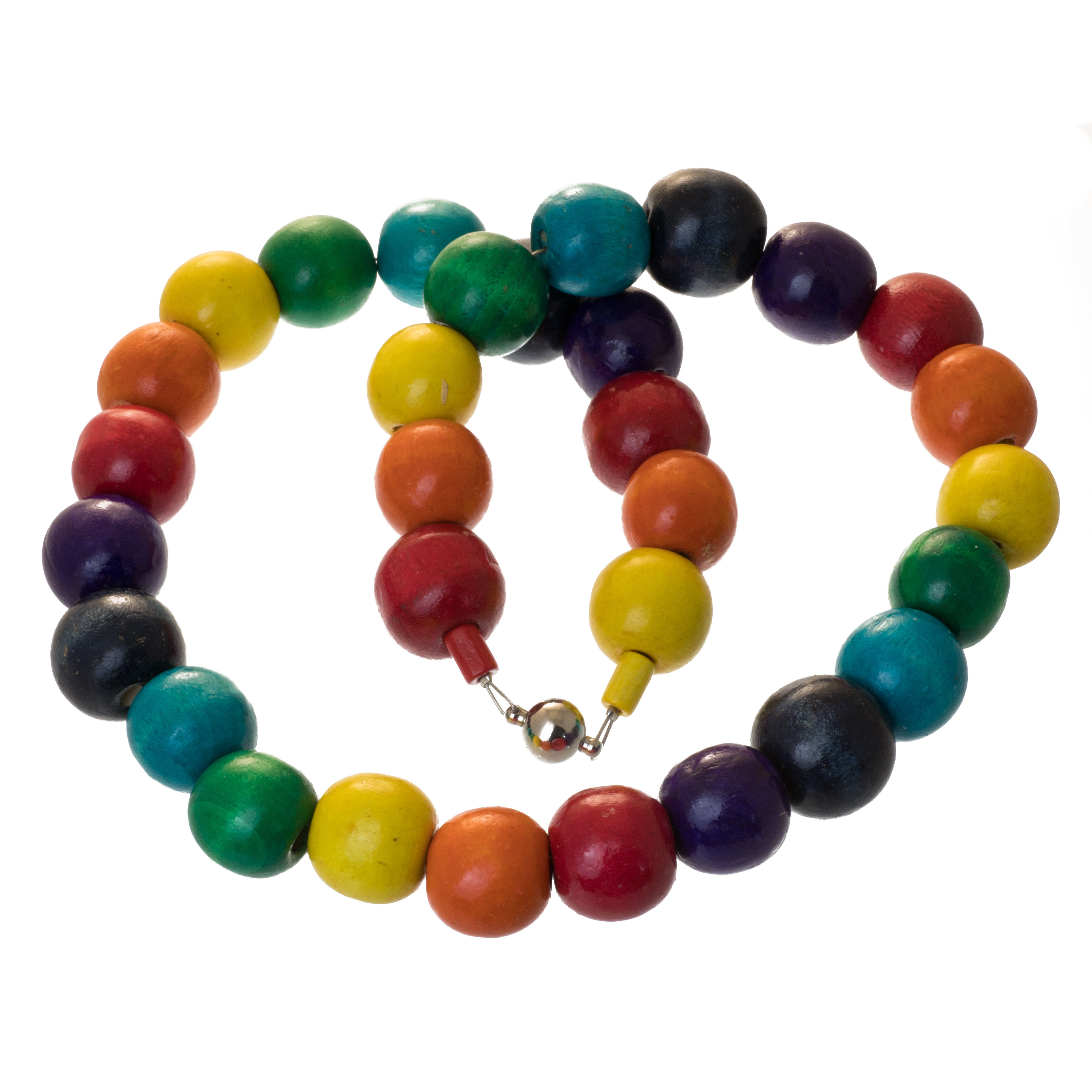 Bella Carina Perlenkette Chakra Kette mit Holzperlen Regenbogen, Magnetverschluss