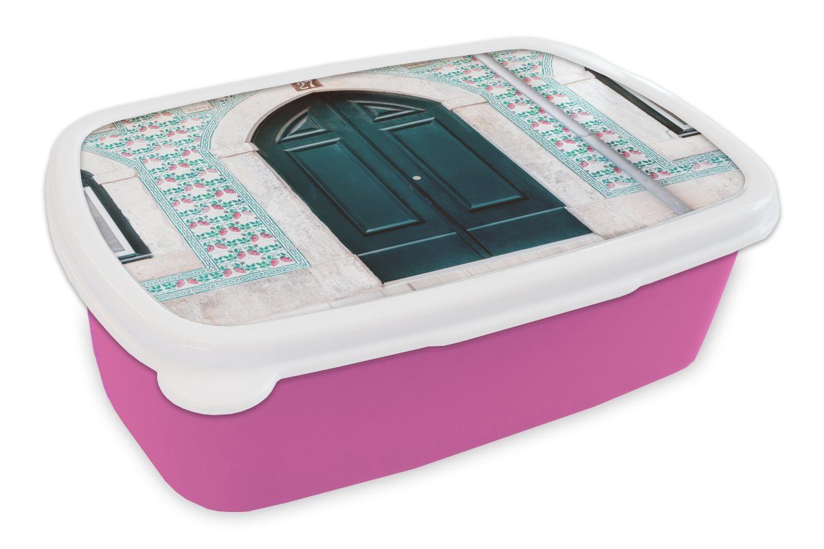 Brotbox Brotdose - Erwachsene, (2-tlg), - Mädchen, Grün Lunchbox für rosa Snackbox, MuchoWow Kinder, Kunststoff - Holz Haus, Tür Kunststoff,