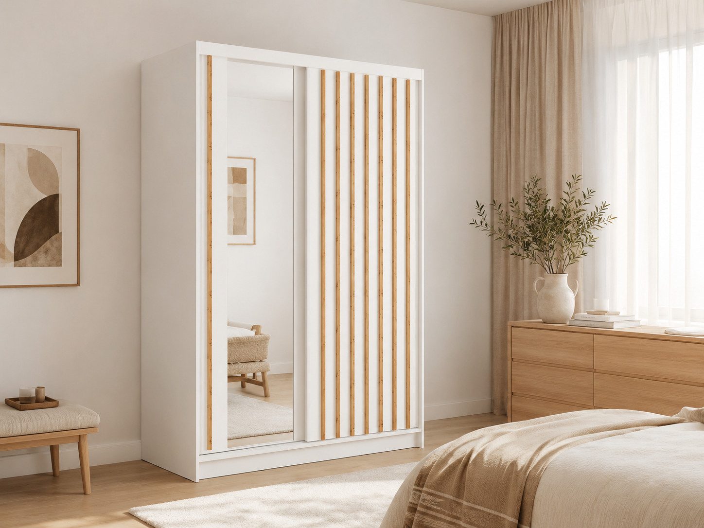 Home affaire Kleiderschrank VILLEFRANCHE modern mit viel Stauraum, Fächer & Kleiderstange, Spiegel Garderobe in 3 Breiten (155, 205, 248 cm), erhältlich in 3 Farben