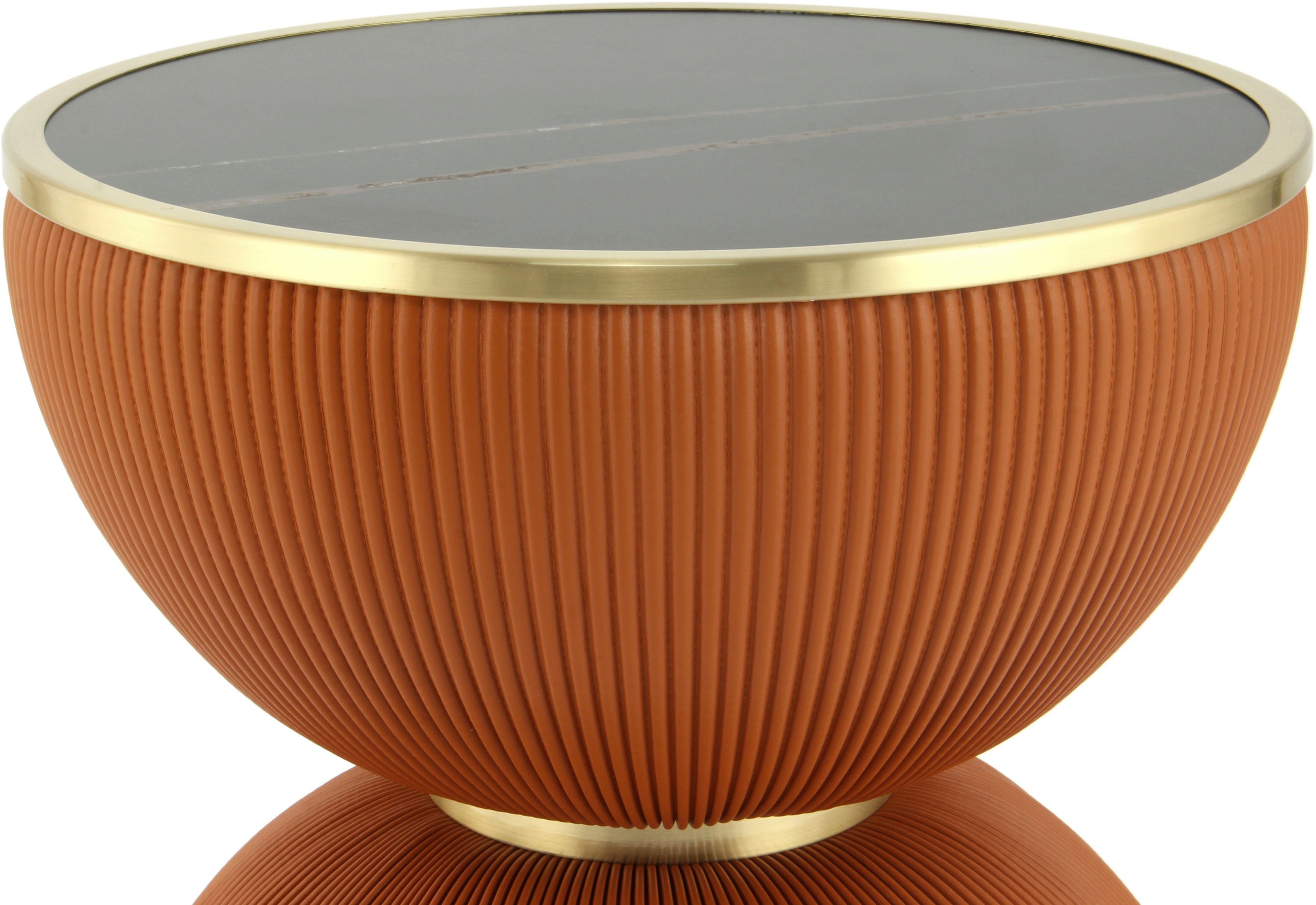 Kayoom Beistelltisch Jokai 225, Eisengestell, PU Stoffbezug, gesinterte Steinplatte (1-St), dekorativ, stilvoll, robust, Sanduhrform, PU Stoffbezug