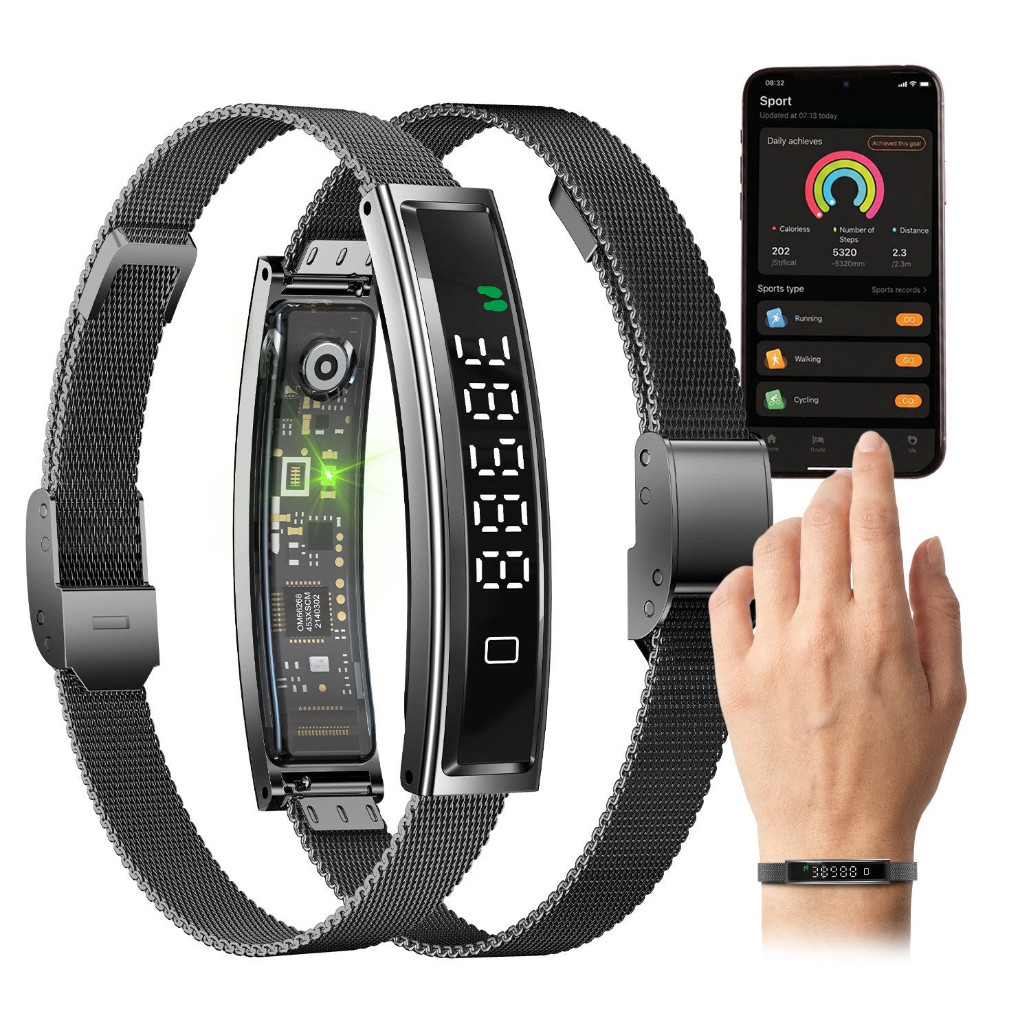 fontastic Fitness-Tracker Luxis Smart Armband mit Pulsmesser, Schlaftracker & App (Fitness Tracker, Magnet-Ladekabel, Silikon Wechselarmband), Fitness Tracker, Herzfrequenz, Schlafanalyse, Bluetooth