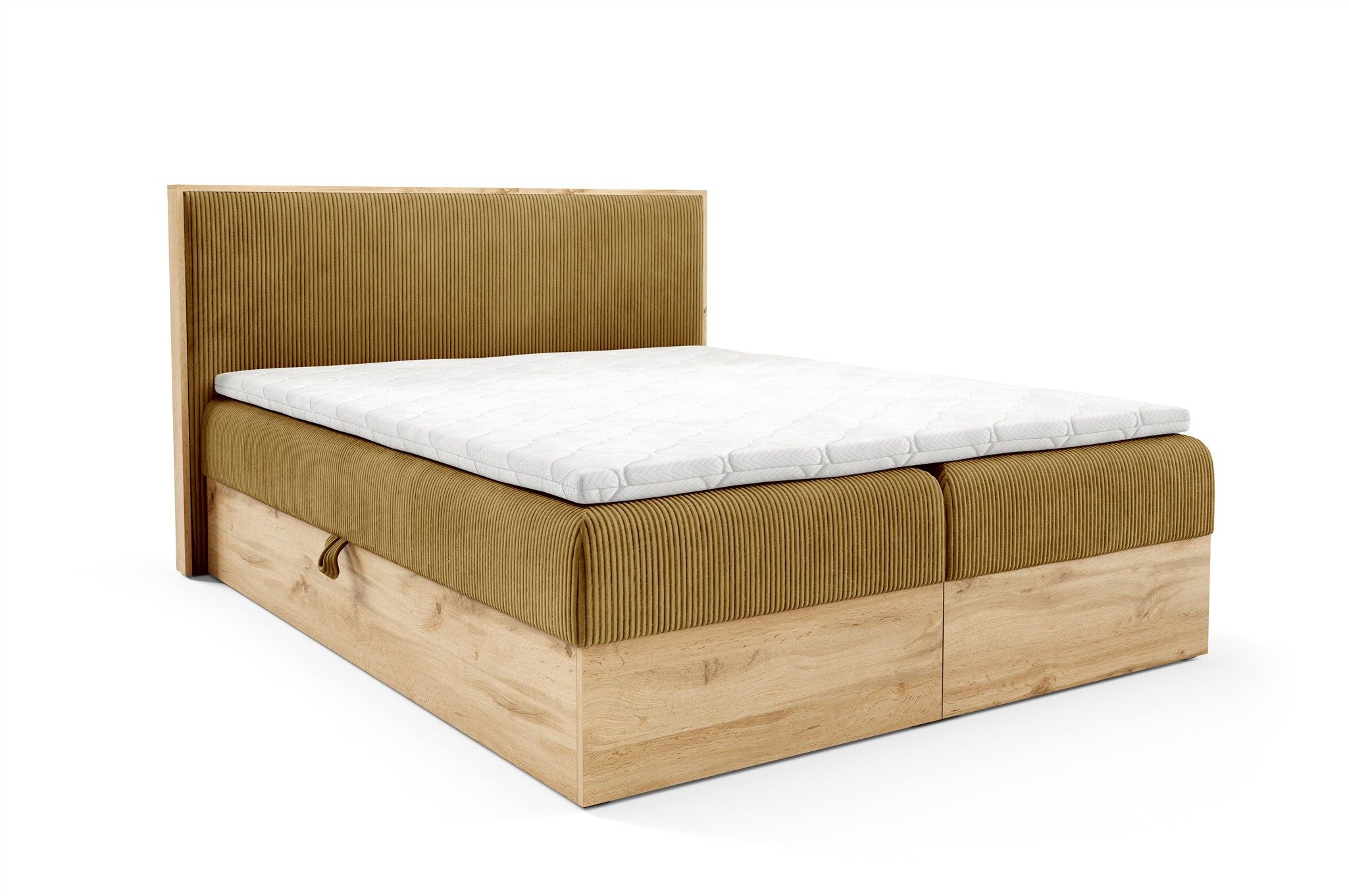 Fun Möbel Boxbett Bett Schlafzimmerbett ROLAND PREMIUM Überlänge in Stoff Lincoln (mit Taschenfederkernmatratze), inkl. Bettkästen