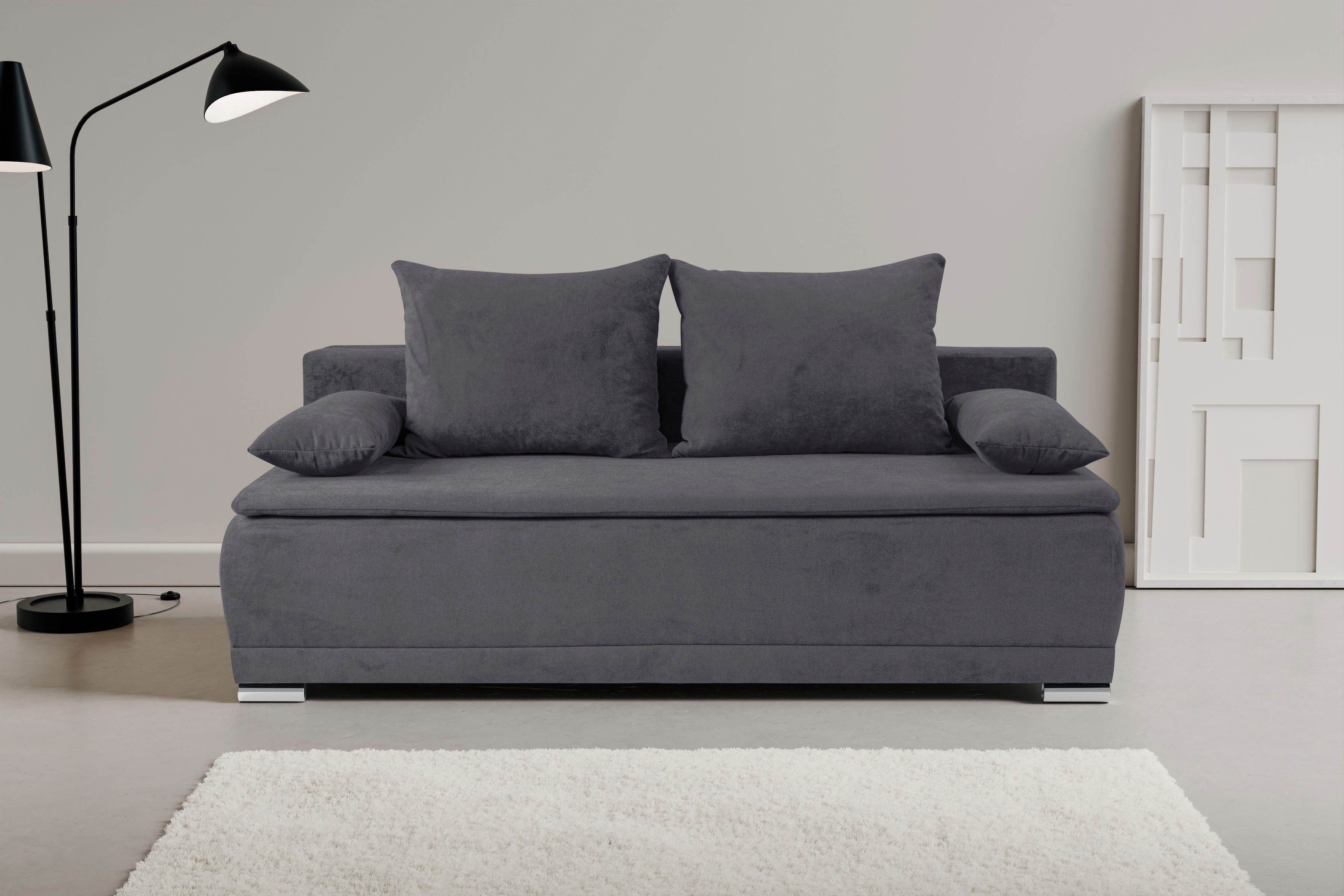 WERK2 Schlafsofa Biggi 206 cm komfortabel und modern, Struktur weich, Schlaffunktion, Bettkasten