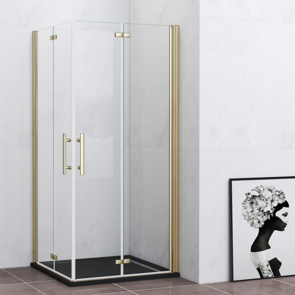Duschparadies Eckdusche H:195cm Gold Falttür Scharniertür Drehtür Duschabtrennung Duschtür, BxT: 70x70 cm, ebenerdiger Einbau möglich,klare Optik,mit Drehtür