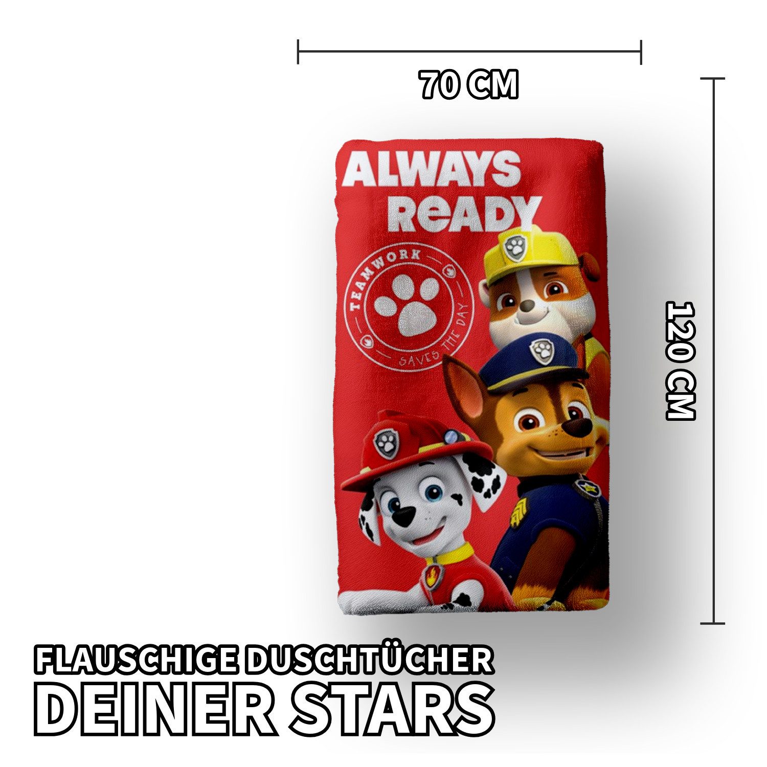 PAW PATROL Handtücher Paw Patrol Duschtuch Badetuch Strandtuch 70 x 120cm, (1 Duschtuch, 1-St), Langlebig