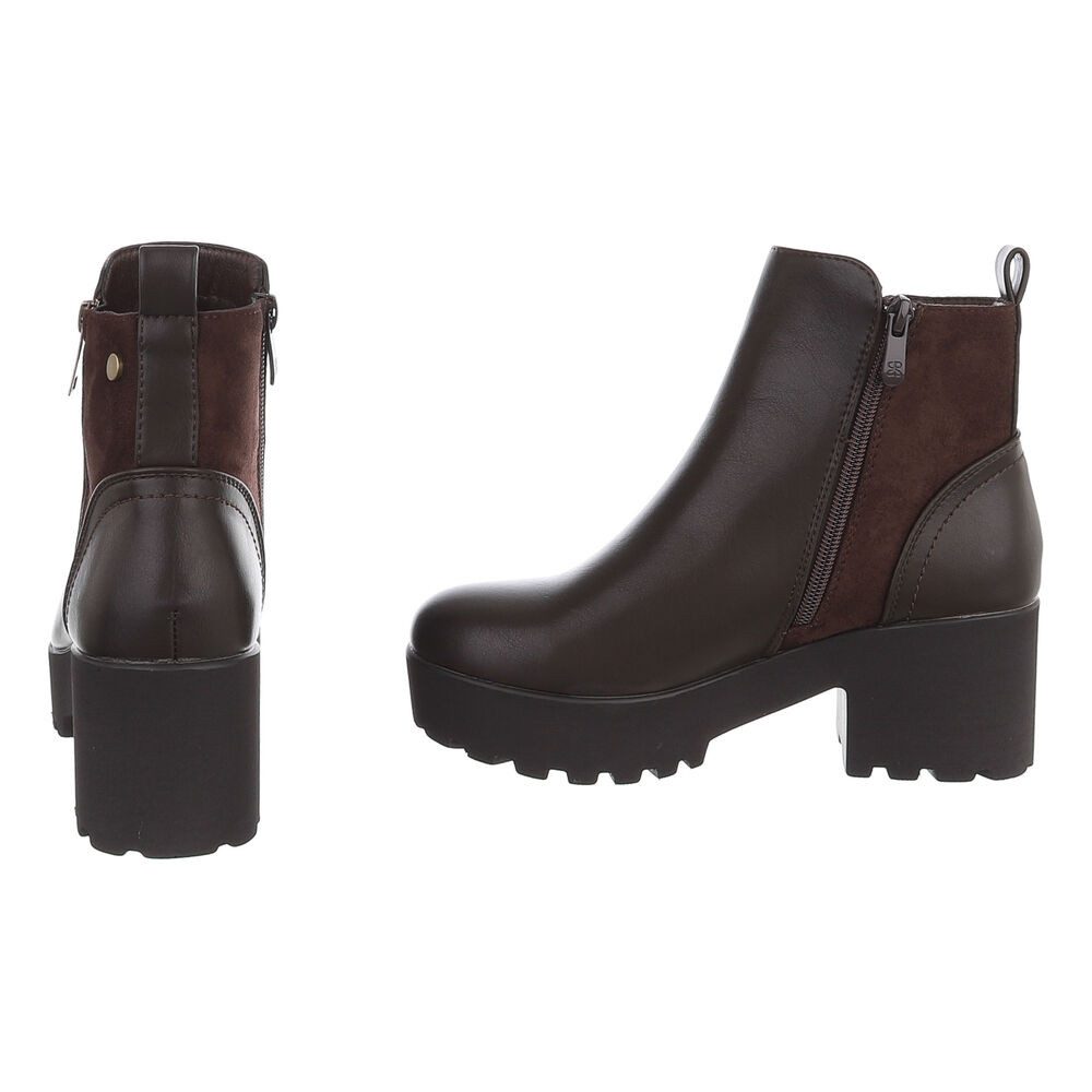 Ital-Design Damen Plateau-Bootie mit Reißverschluss und Blockabsatz Plateaustiefelette (92497546) Blockabsatz Stiefeletten in Braun – Bild 5 von 5