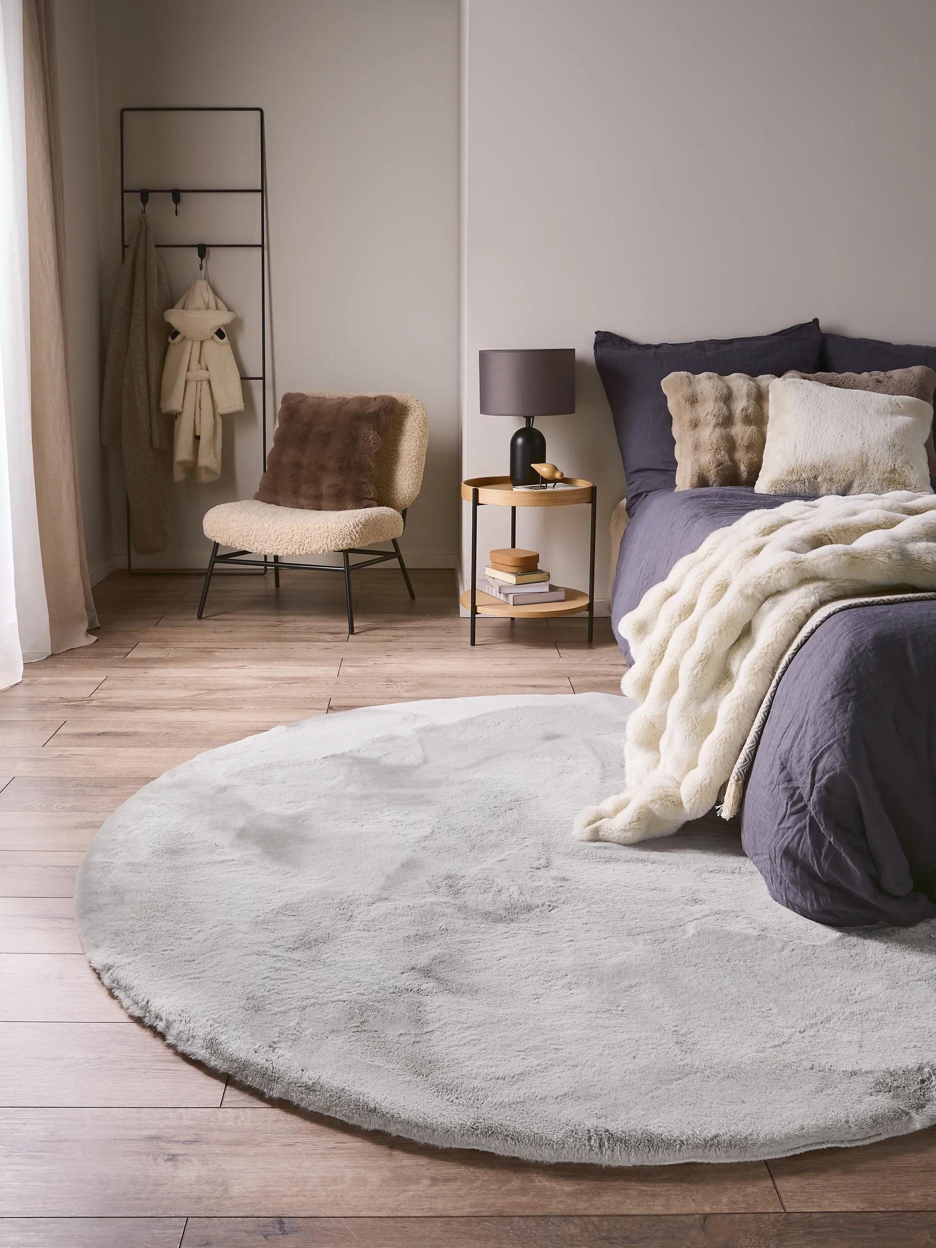 benuta Fellteppich Dave, rund, Höhe: 21 mm, Teppich Wohnzimmer, Schlafzimmer, Esszimmer, Flur, Kunstfaser, Cozy