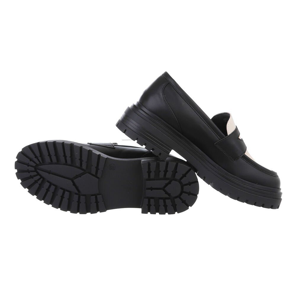 Ital-Design Damen Mokassins Freizeit Slipper Blockabsatz Mokassins in Schwarz