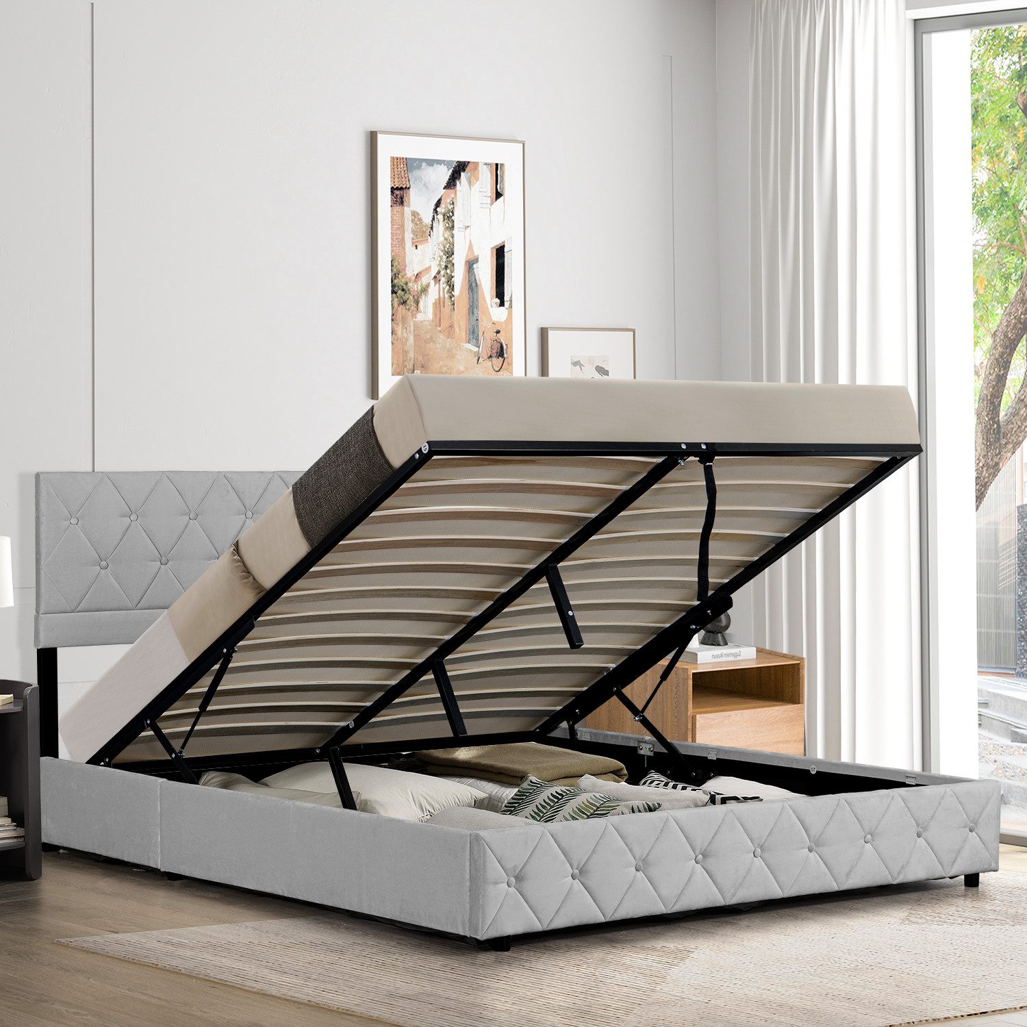 OKWISH Polsterbett Stauraumbett Funktionsbett (Ausgezeichnete Atmungsaktivi günstig online kaufen
