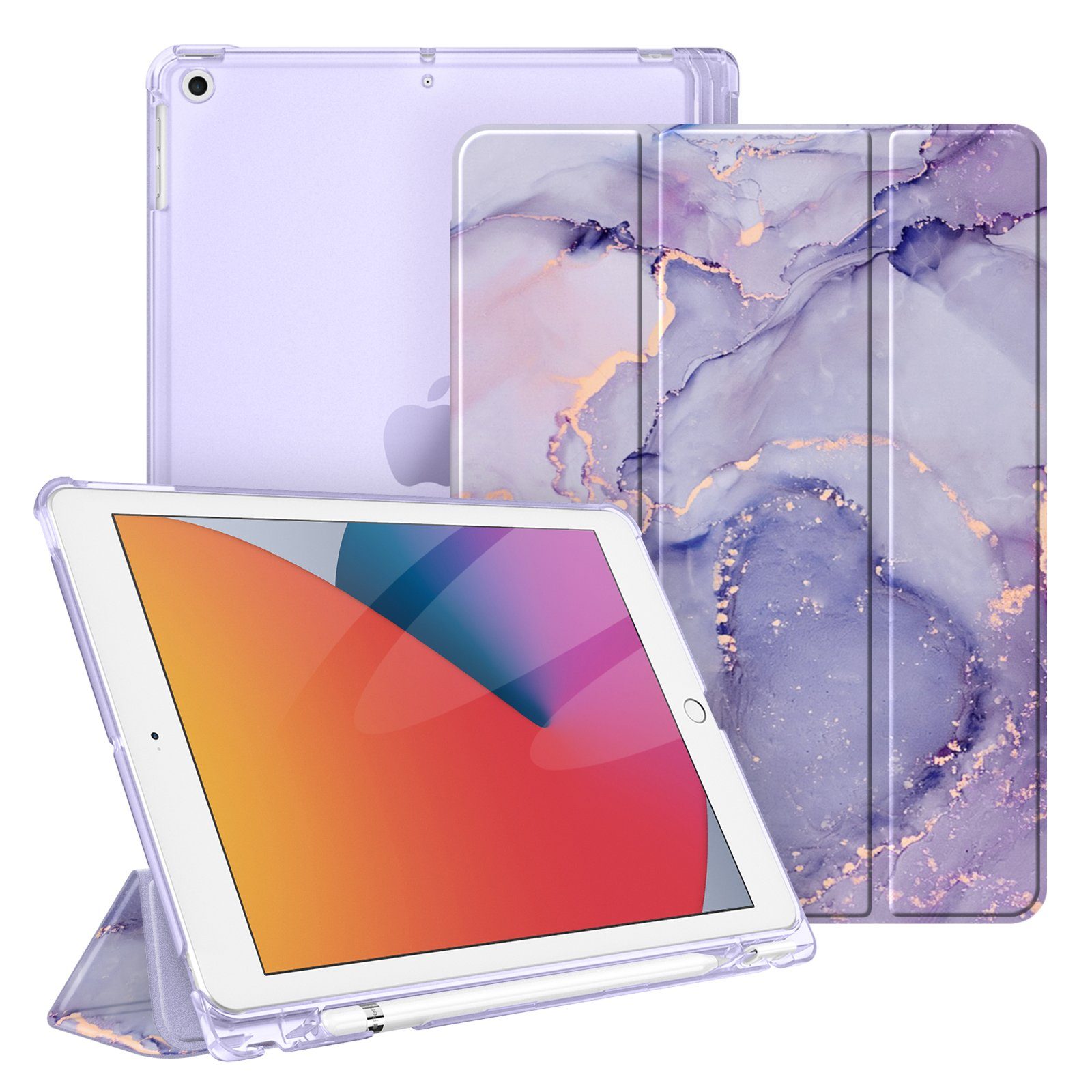Fintie Tablet-Hülle für iPad 9. Gen 2021/8. Gen 2020/7. Gen 2019 10.2 Zoll mit Stifthalter, ultradünne leichte Case mit transparenter Rückseite & Auto Schlaf/Wach