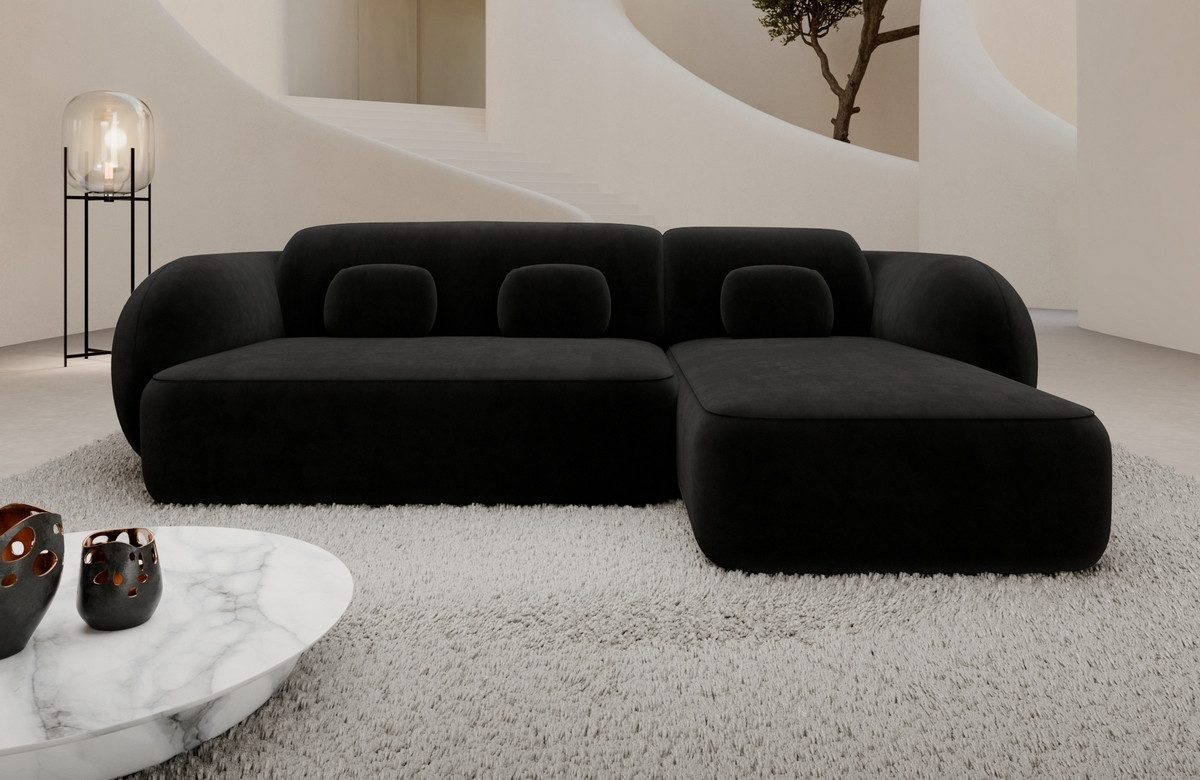 Sofa Dreams Ecksofa Altea L Form kurz Stoffsofa, Ottomane, 4-Sitzer, Loungesofa, Samtstoff Bezug in Schwarz