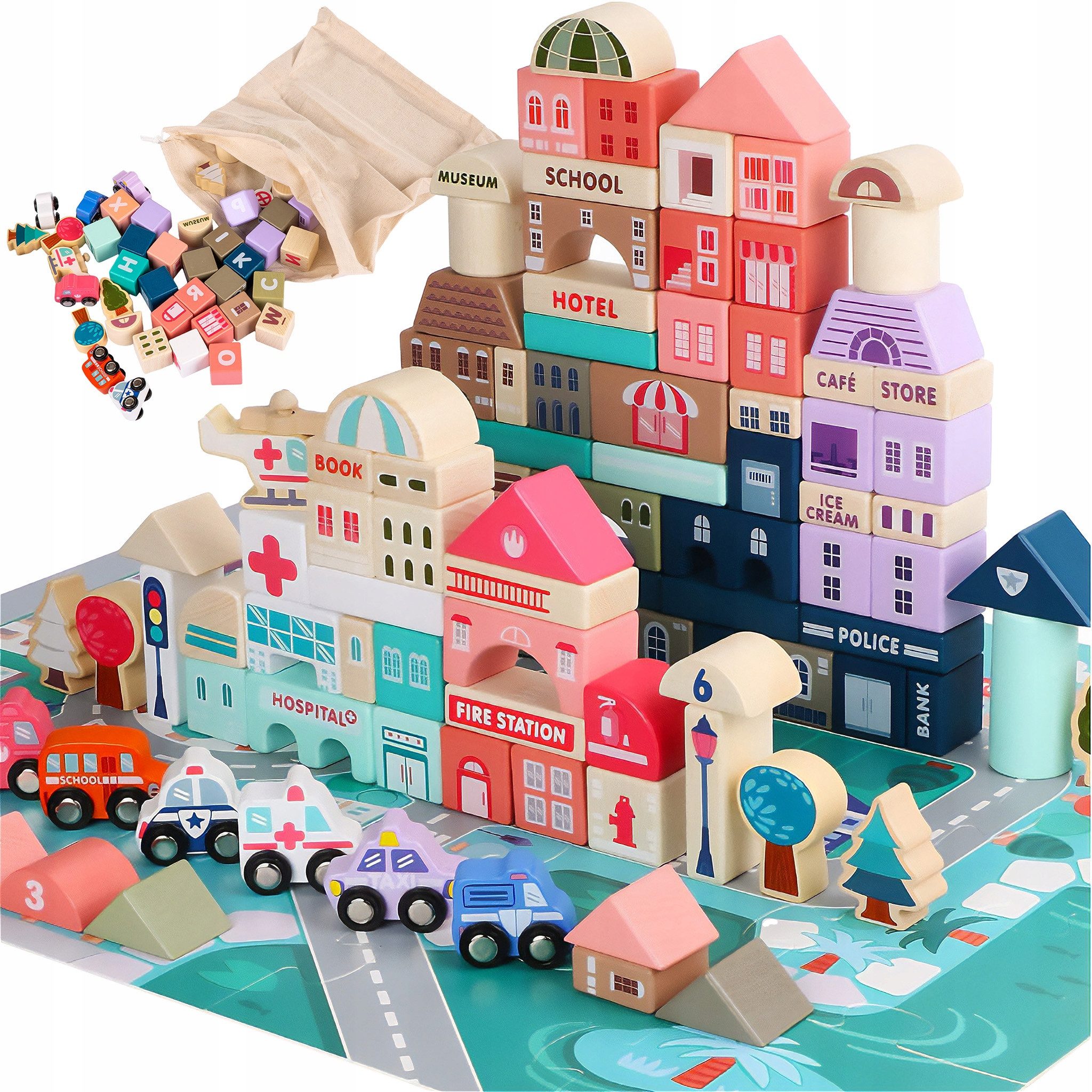 Kinderplay Dolls & Strollers Holzbausteine Stadt Set – 115 tlg Lernspiel – günstig online kaufen