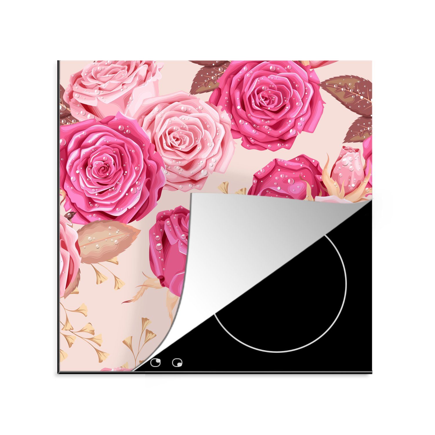 - Rosen Vinyl, tlg), Blumen Muster, Herdblende-/Abdeckplatte - Ceranfeldabdeckung, küche (1 cm, Arbeitsplatte für MuchoWow 78x78